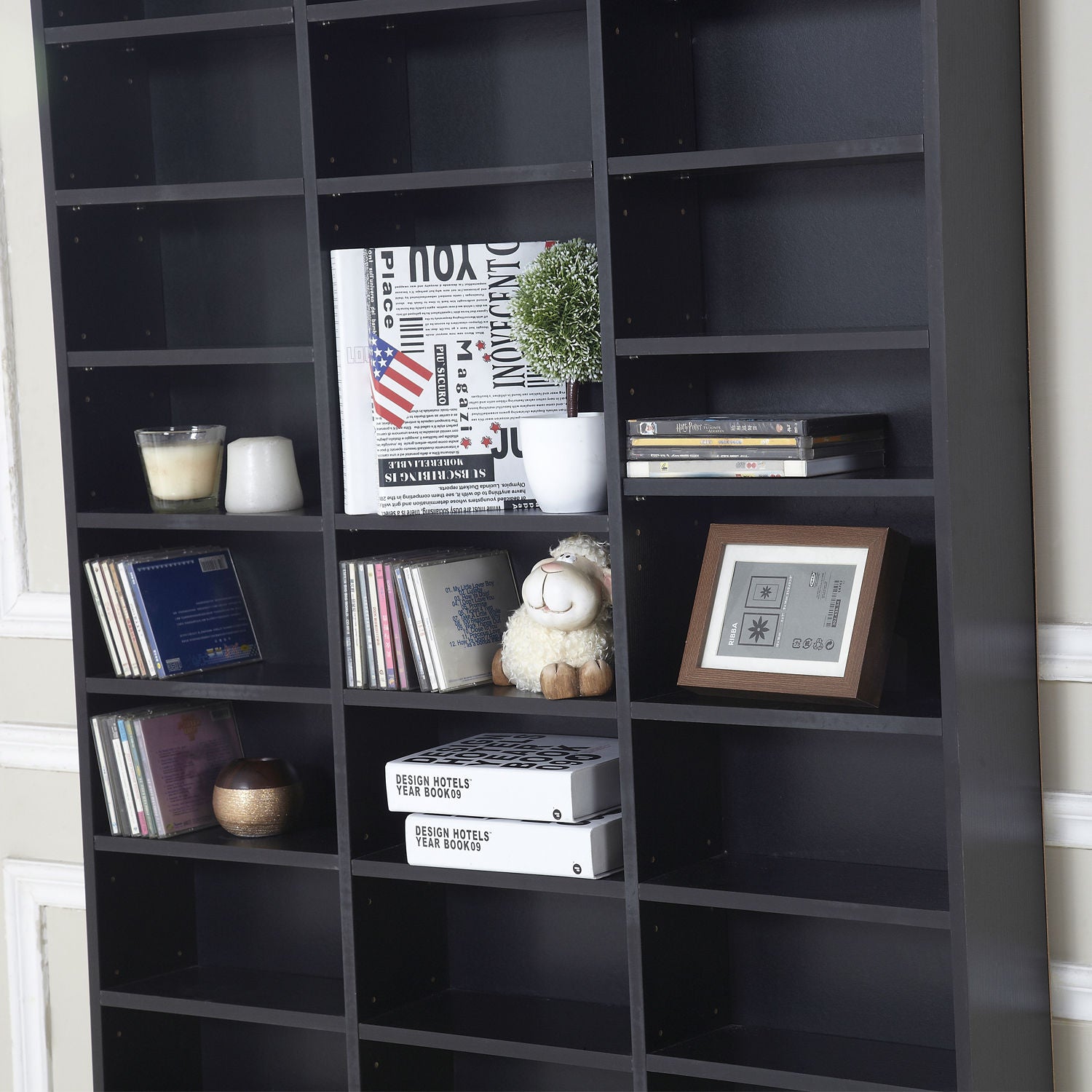 HOMCOM 1116 CD/ 528 DVD Storage Shelf Rack Media Storage Unit Shelves Racks Wooden Display Unit with 10 Adjustable Shelves, Black - North Peak Garden Furniture