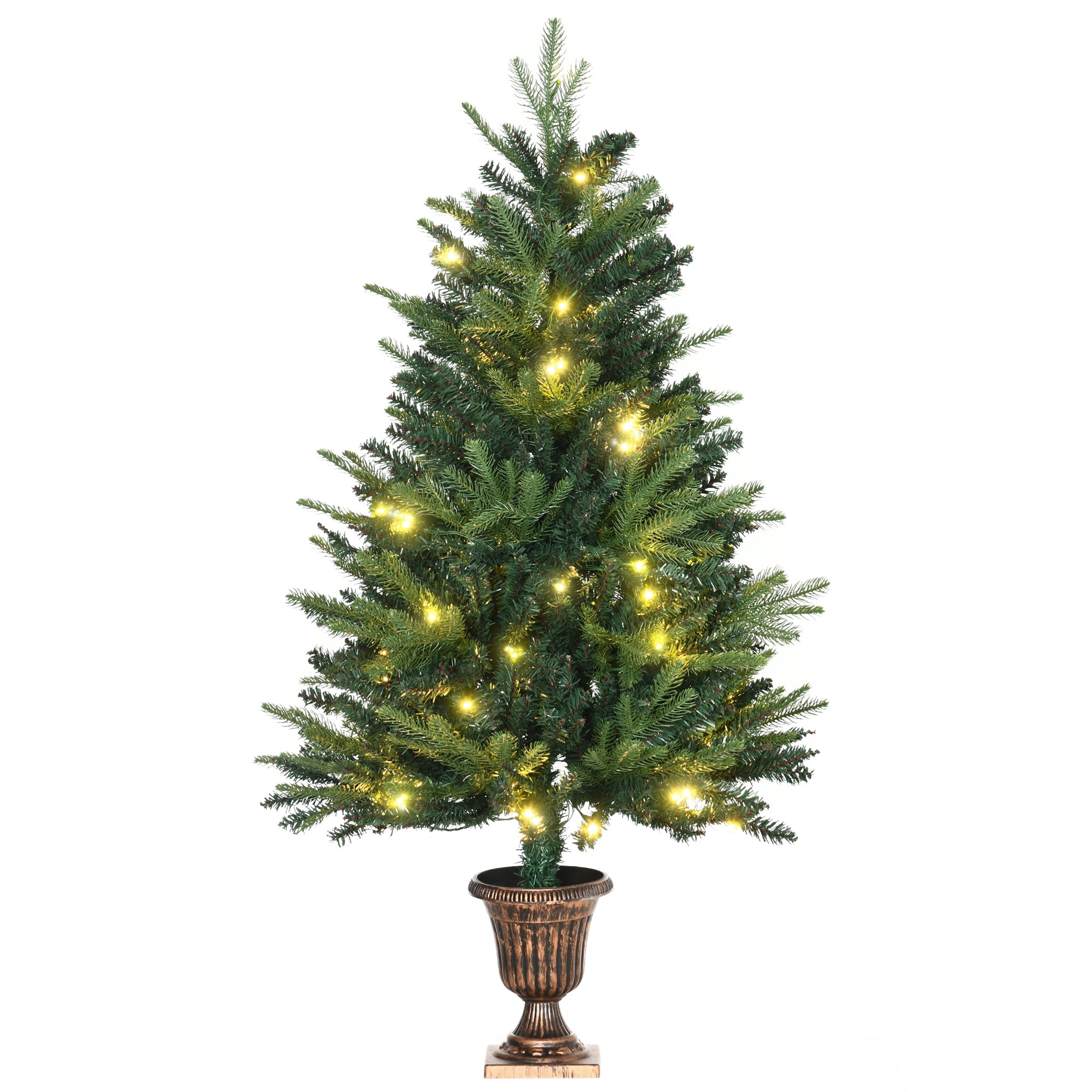 HOMCOM 1.2m 4ft Christmas Tree Entrance Décor 750 Tips Xmas Pre-lit Tree 80 LED with Vase Base - North Peak Garden Furniture