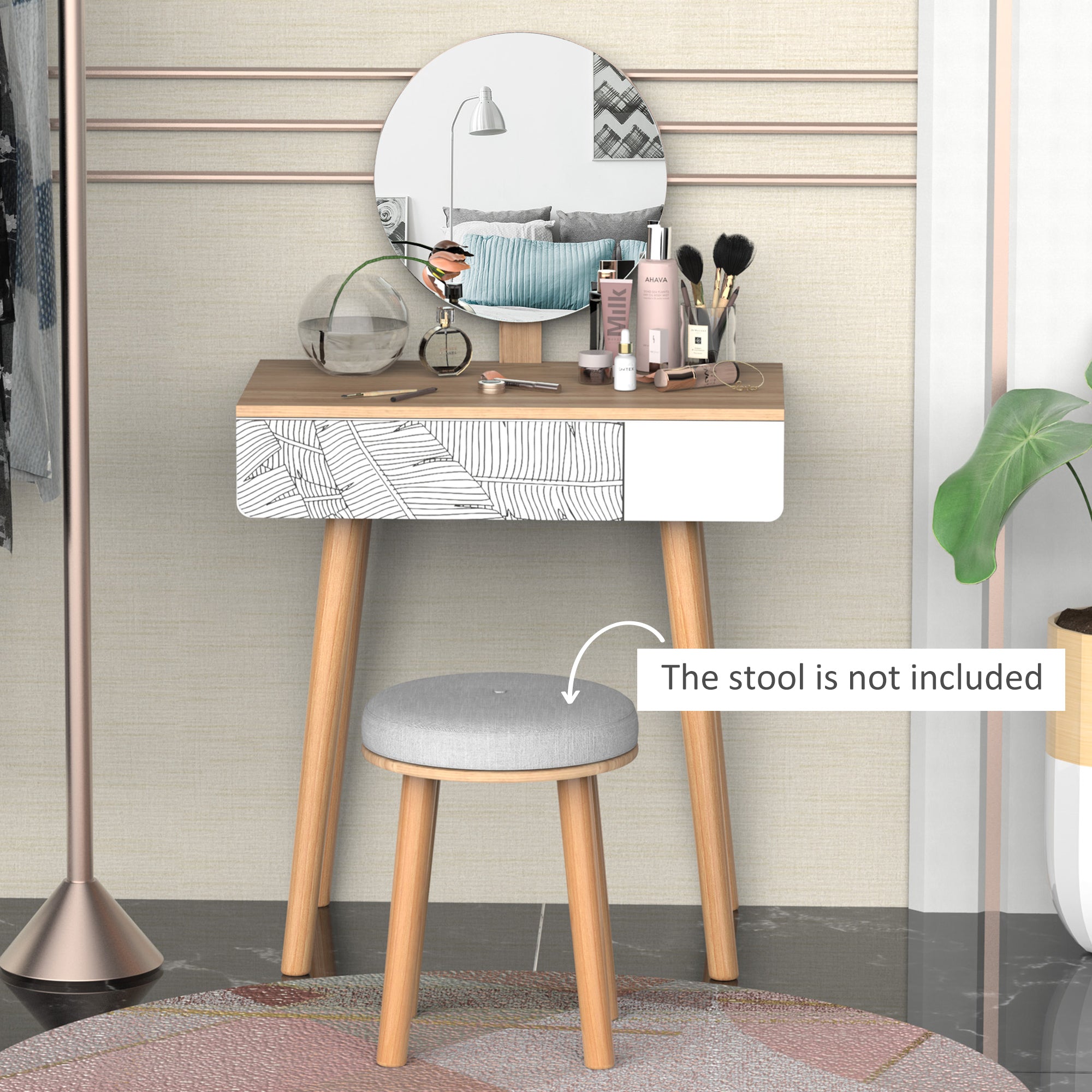 HOMCOM Dressing Table with Drawer and Mirror height adjustable Wooden Oak Color Bedroom Dressing Room Elegant and Durable - North Peak Garden Furniture