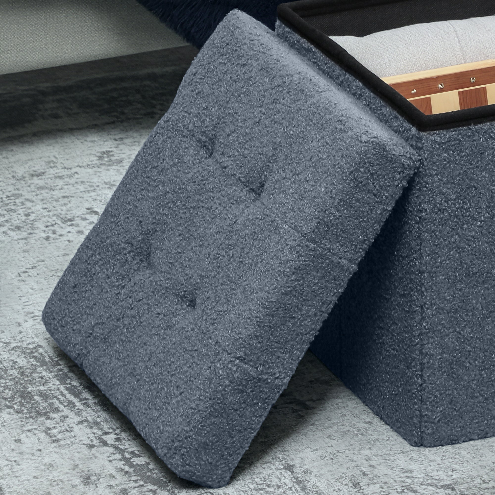 HOMCOM Foldable Sherpa Fleece Storage Ottoman - Blue