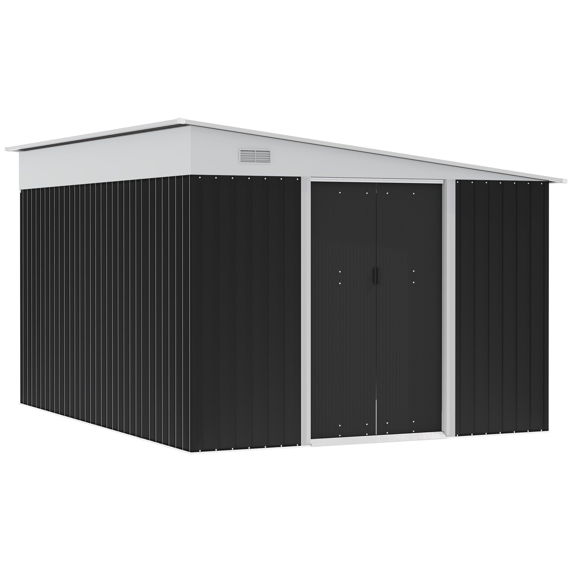 Outsunny 3.3 x 2.68m Corrugated Metal Shed - Black - North Peak Garden Furniture