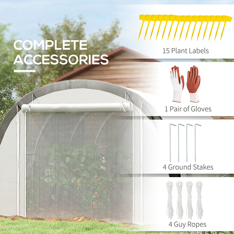 Outsunny 6 x 3(m) Polytunnel Greenhouse with Upgraded Structure, Mesh Door and Windows, 15 Plant Labels, White - North Peak Garden Furniture