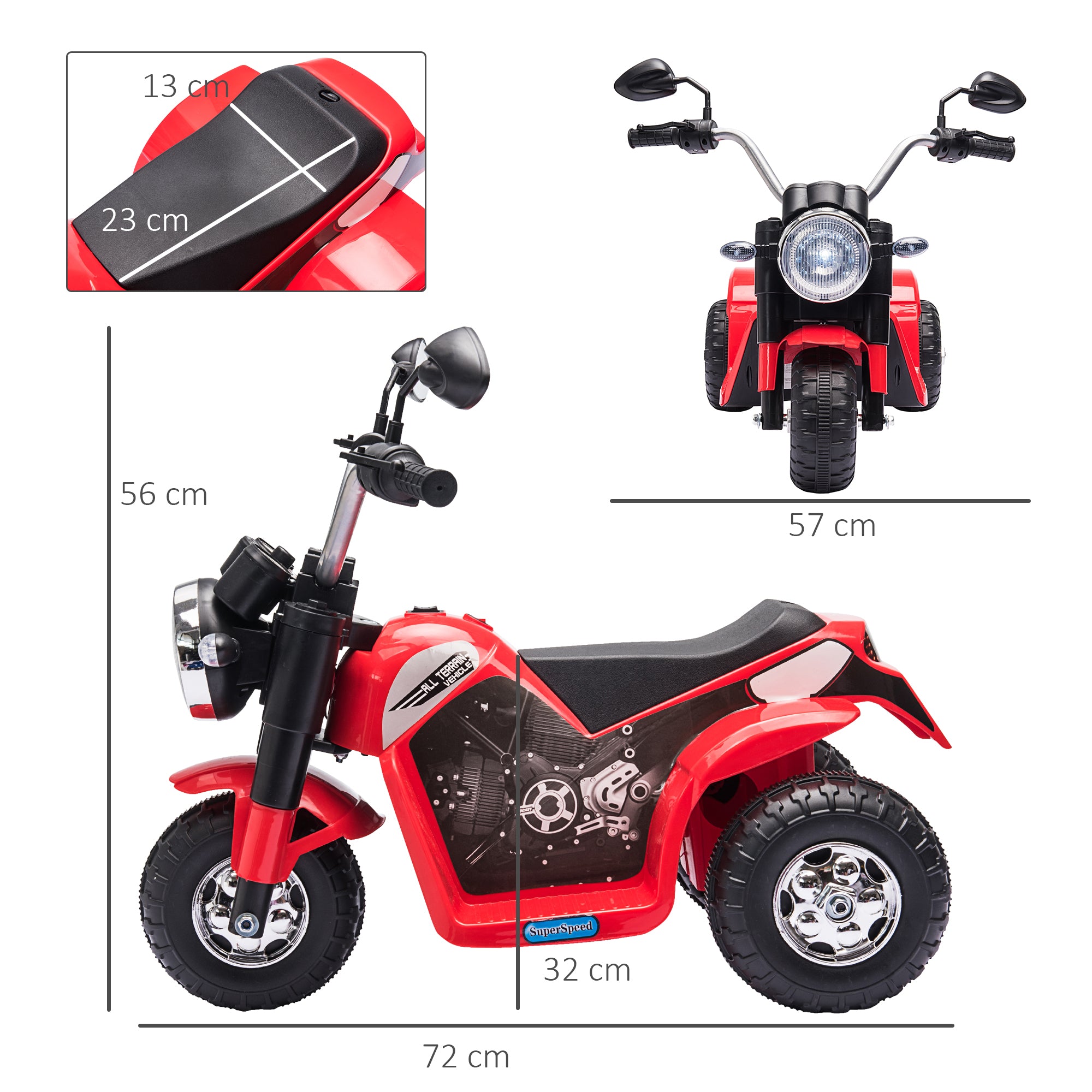 HOMCOM 6V Kids Electric Motorbike 3 Wheels Ride On Toy with Horn Headlights Realistic Sounds for Girl Boy 18 - 36 Months Red - North Peak Garden Furniture