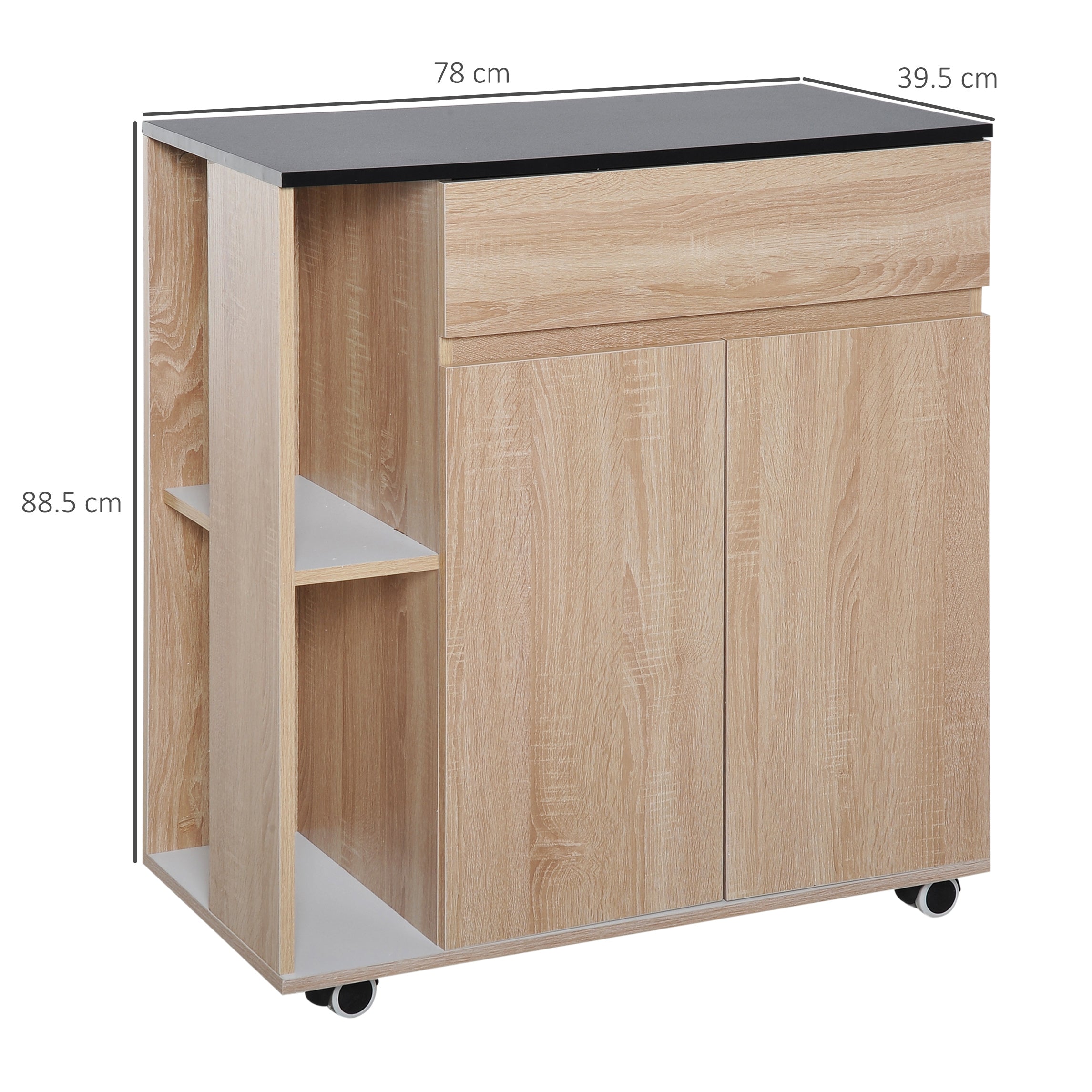 HOMCOM Kitchen Storage Trolley Cart Cupboard Rolling Island Shelves Cabinet With Door and Drawer Locking Wheels - North Peak Garden Furniture