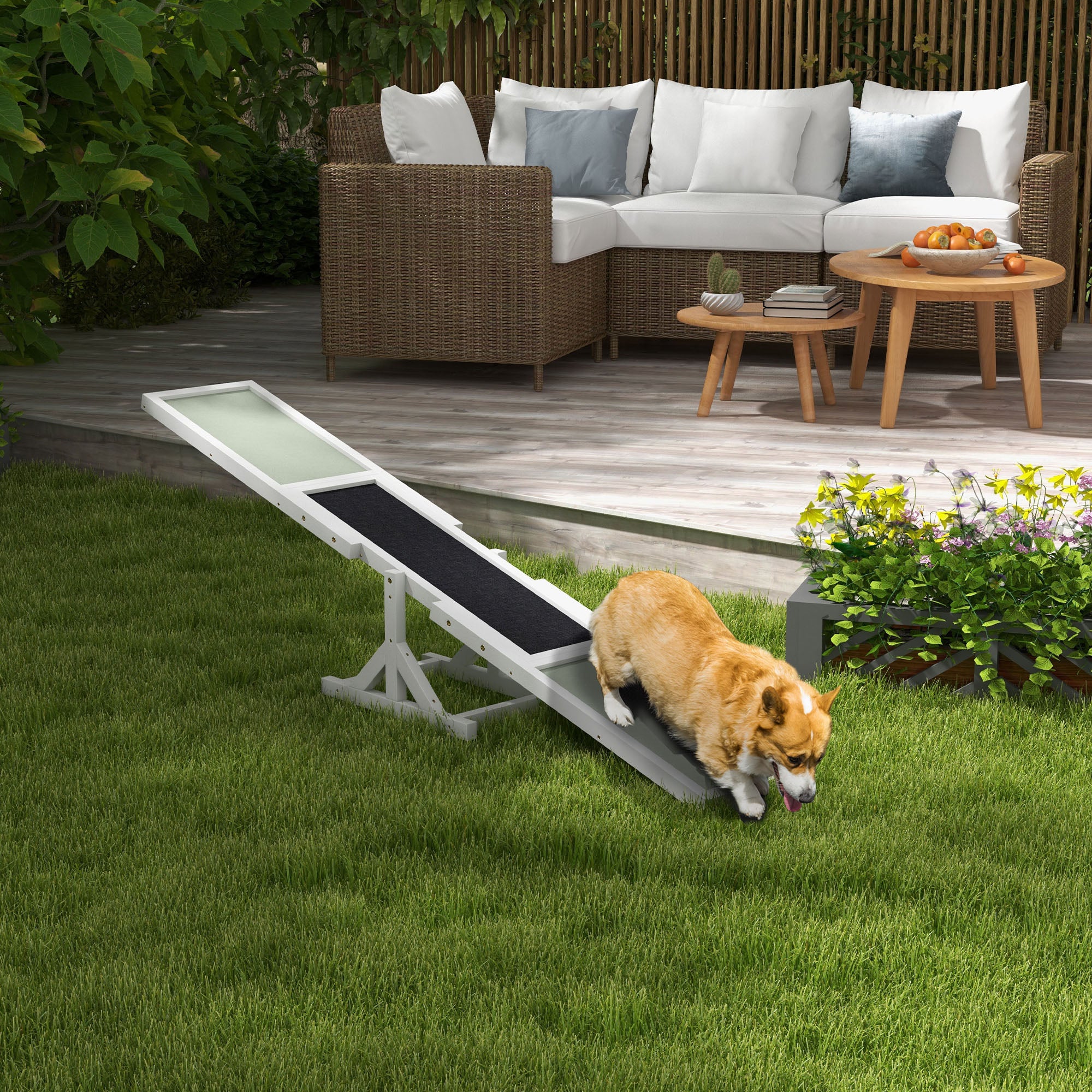 PawHut Wooden Pet Seesaw for Big Dogs, Dog Agility Equipment with Anti-Slip Surface - White - North Peak Garden Furniture