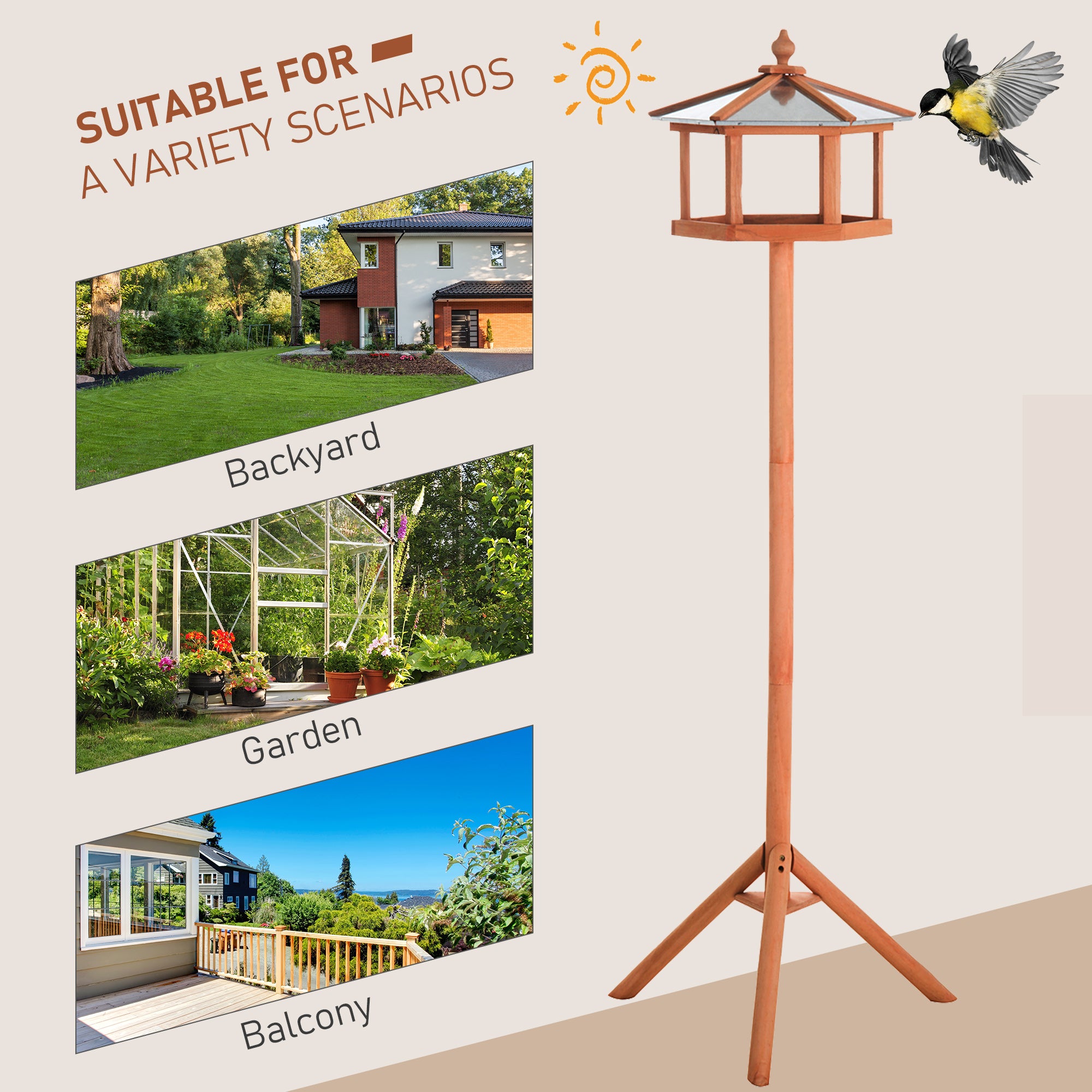 PawHut Portable Wooden Bird Feeder Station with Stand for Outdoor Use, Ideal for Garden, Patio, or Balcony