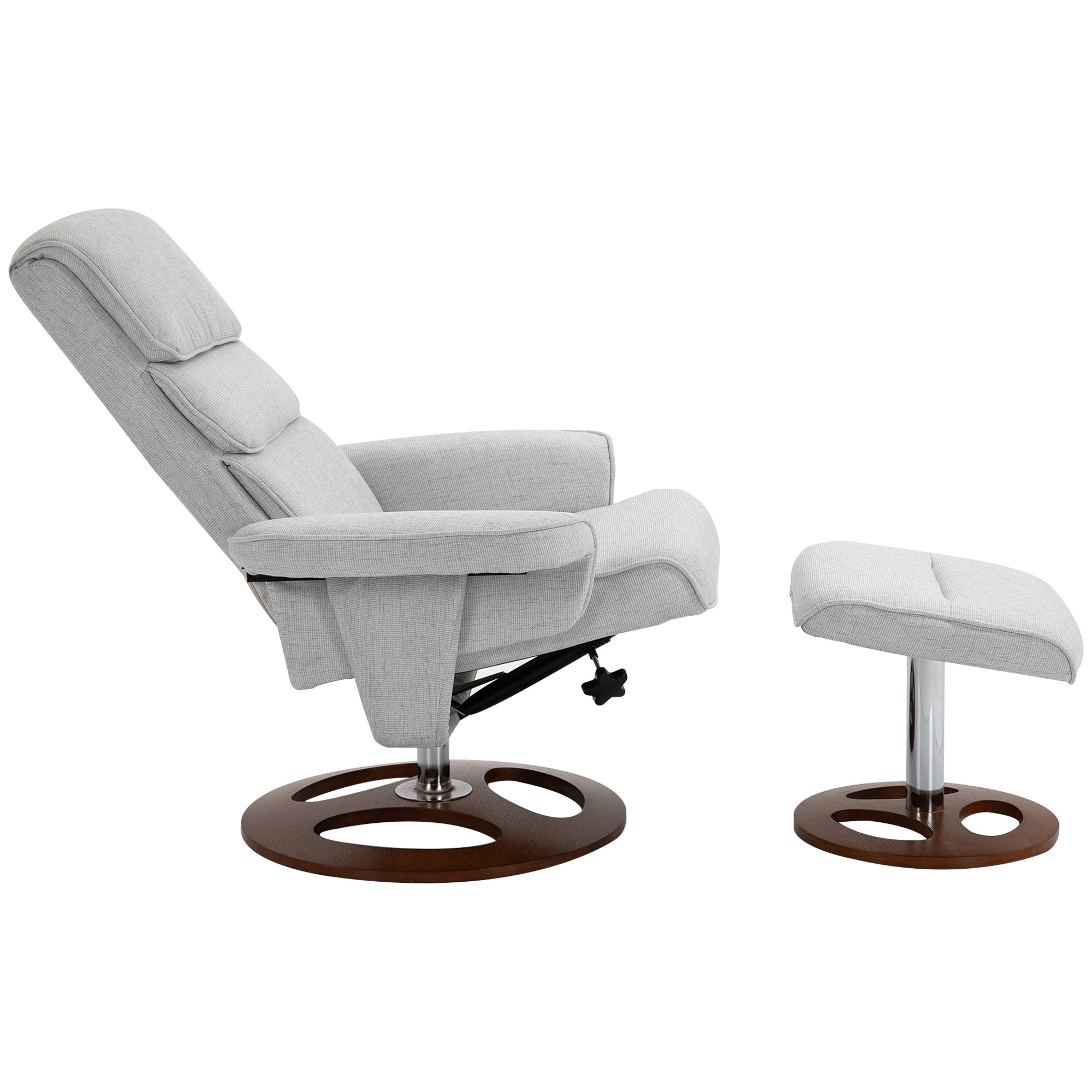 HOMCOM Recliner Chair Ottoman Set 360° Swivel Sofa Stool Modern Soft Thick Padding Wood Base Grey - North Peak Garden Furniture