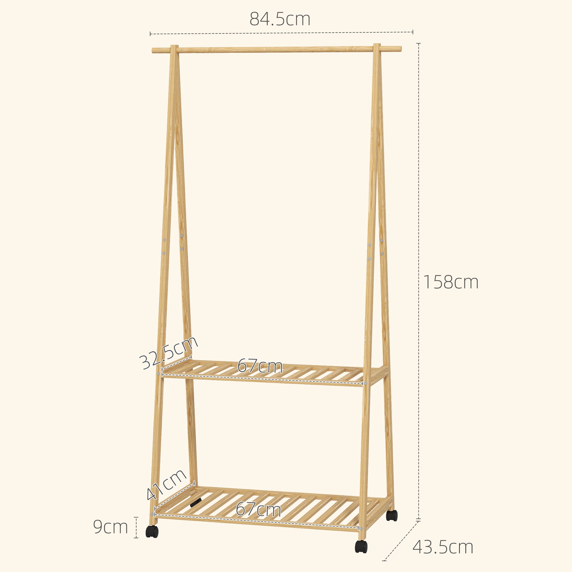 HOMCOM Bamboo Clothes Rack, with Shelves and Hooks - Natural Finish - North Peak Garden Furniture