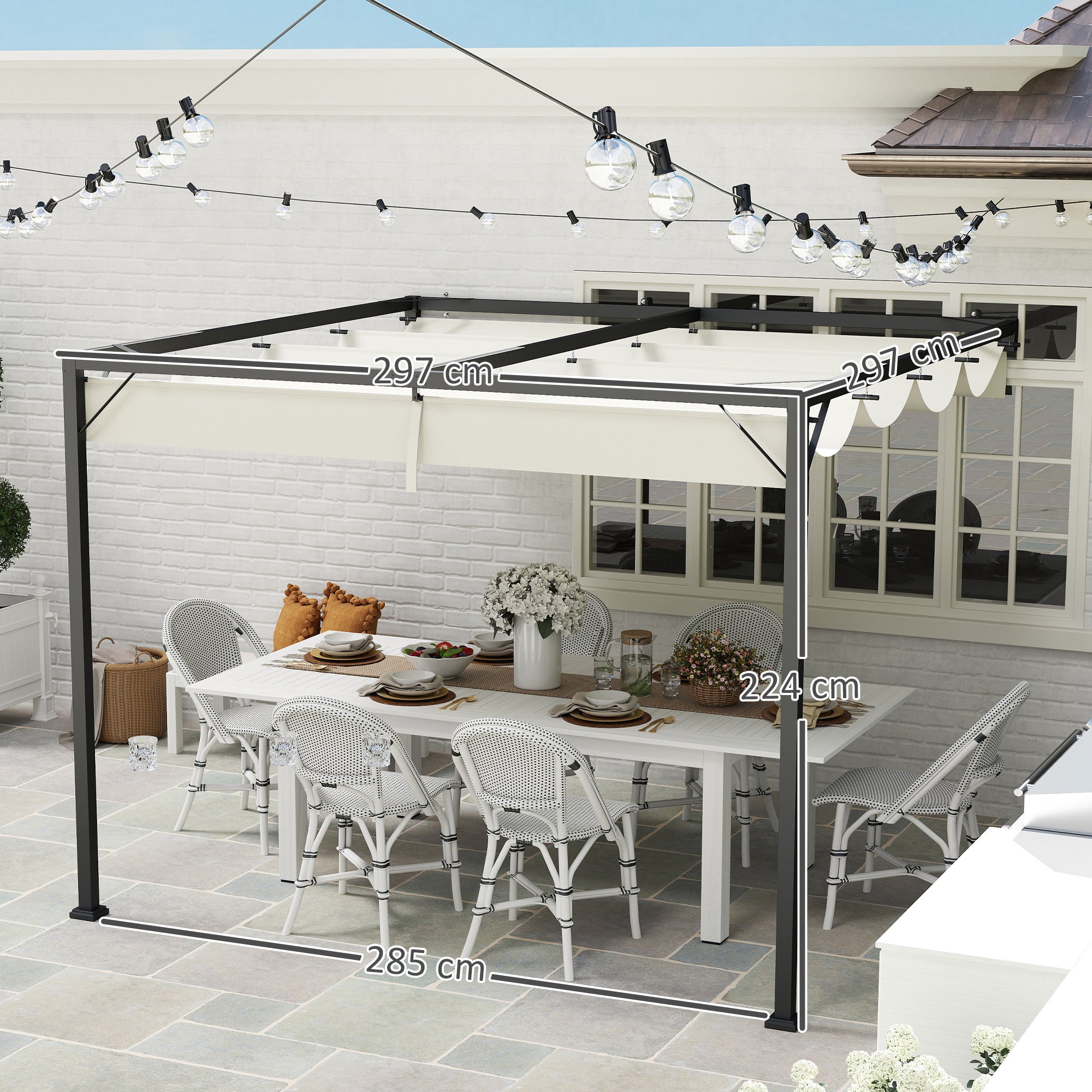 Outsunny 3 x 3(m) Outdoor Pergola with Retractable Canopy -Cream White - North Peak Garden Furniture