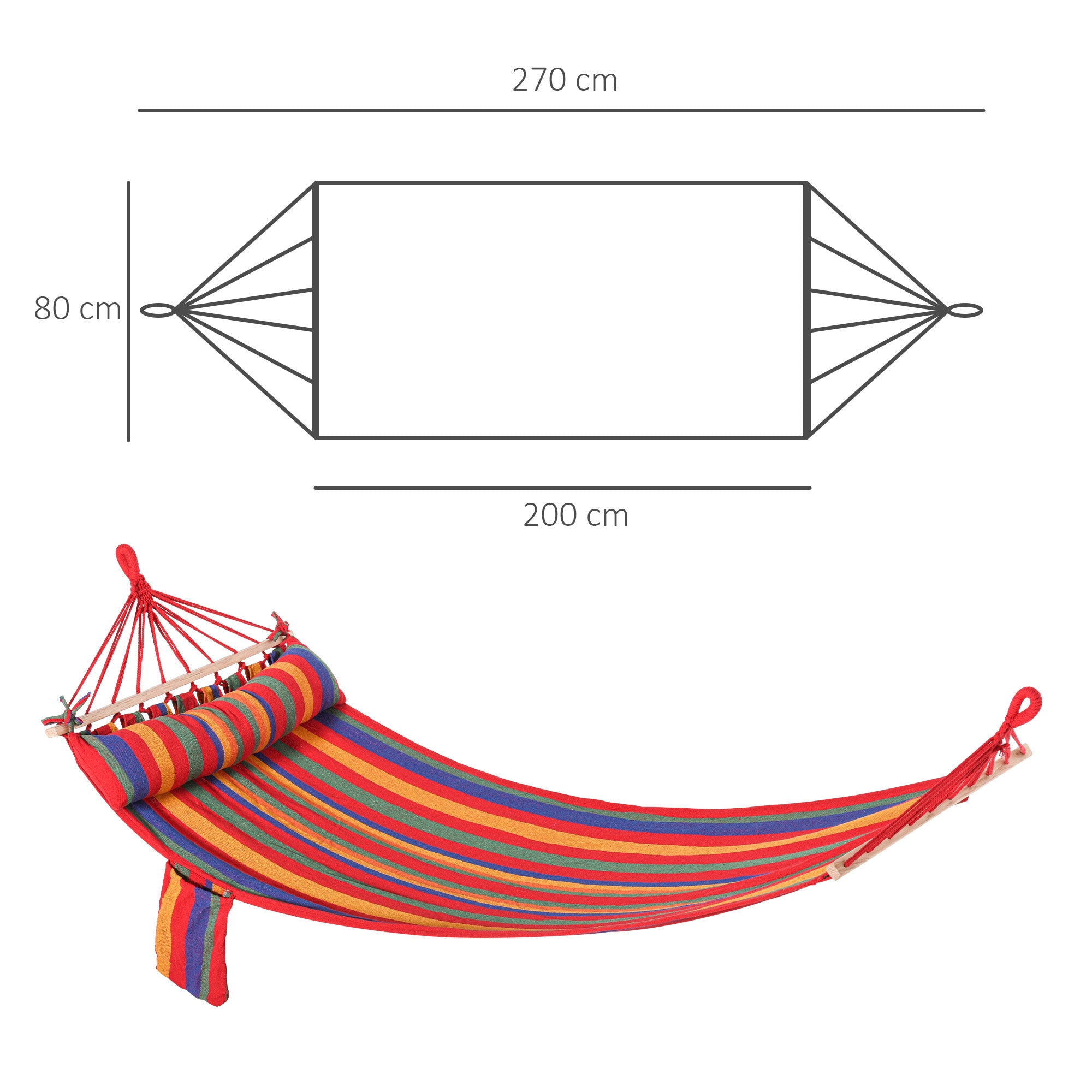 Outsunny Cotton Hammock Soft Portable Swing Sleeping w/ Headrest & Side Pocket Deluxe Swing Chair for Beach, Yard, Bedroom, Patio, Porch, Indoor, Outdoor，270 x 80 cm - North Peak Garden Furniture