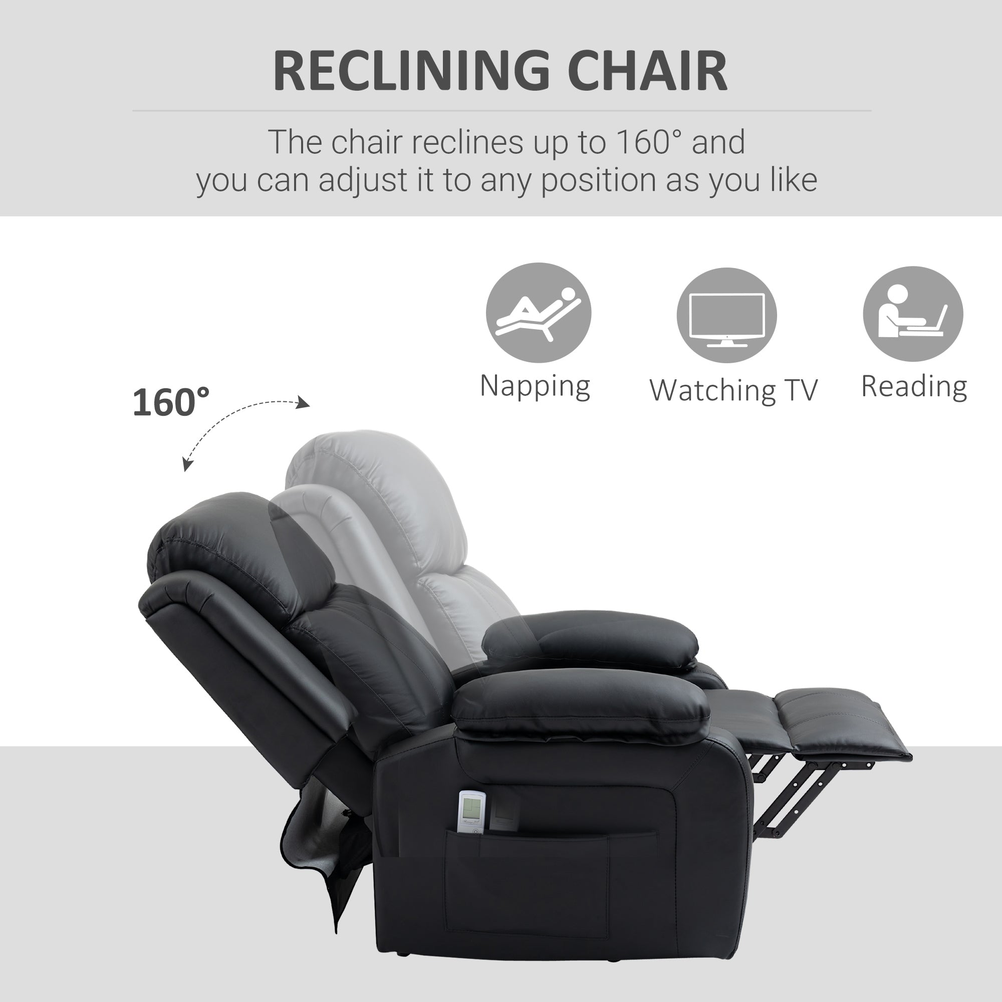 HOMCOM Electric Power Lift Recliner Chair Vibration Massage Reclining Chair with Remote Control and Side Pocket, Black - North Peak Garden Furniture
