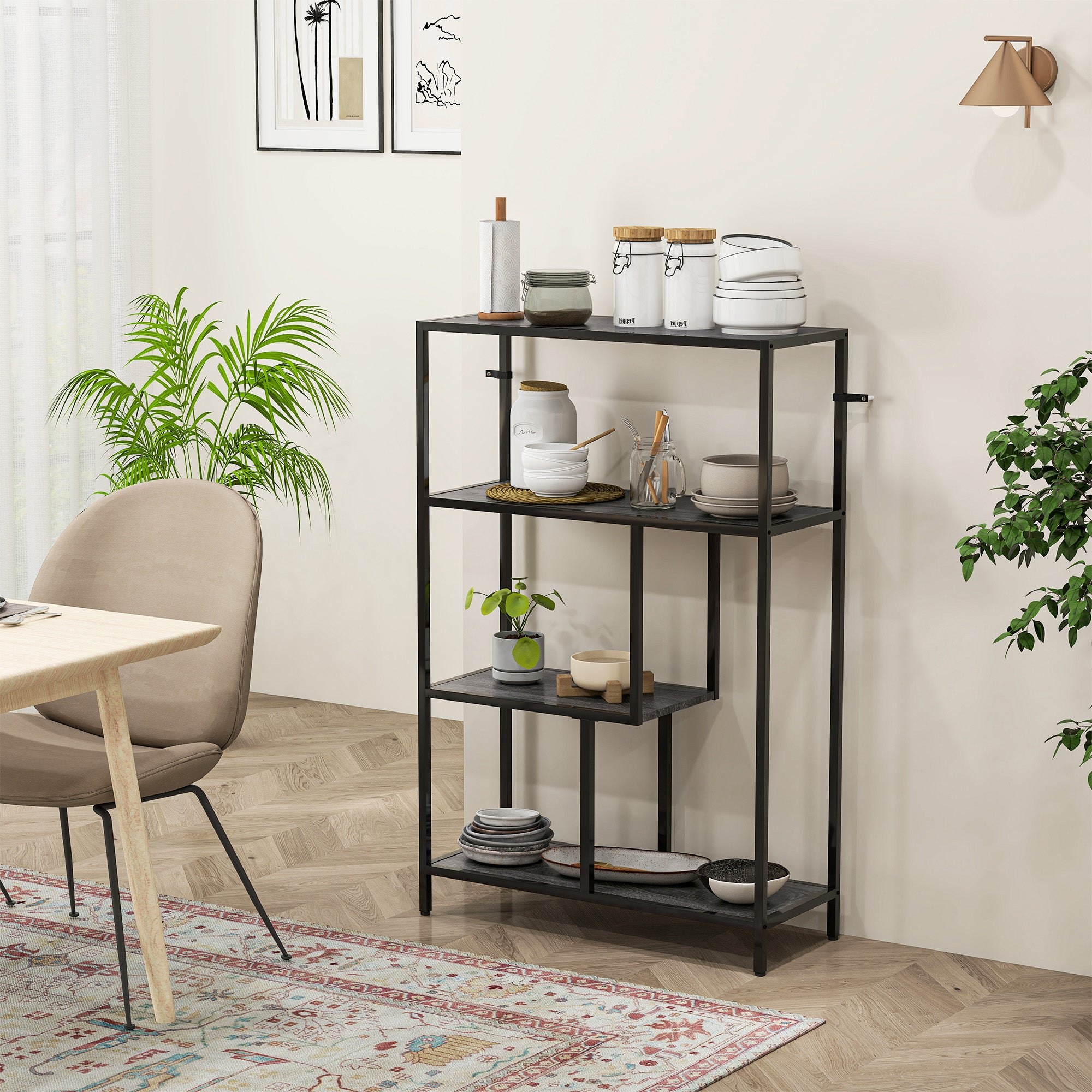 HOMCOM 4-Tier Bookshelf with Open Shelves - Charcoal Grey - North Peak Garden Furniture