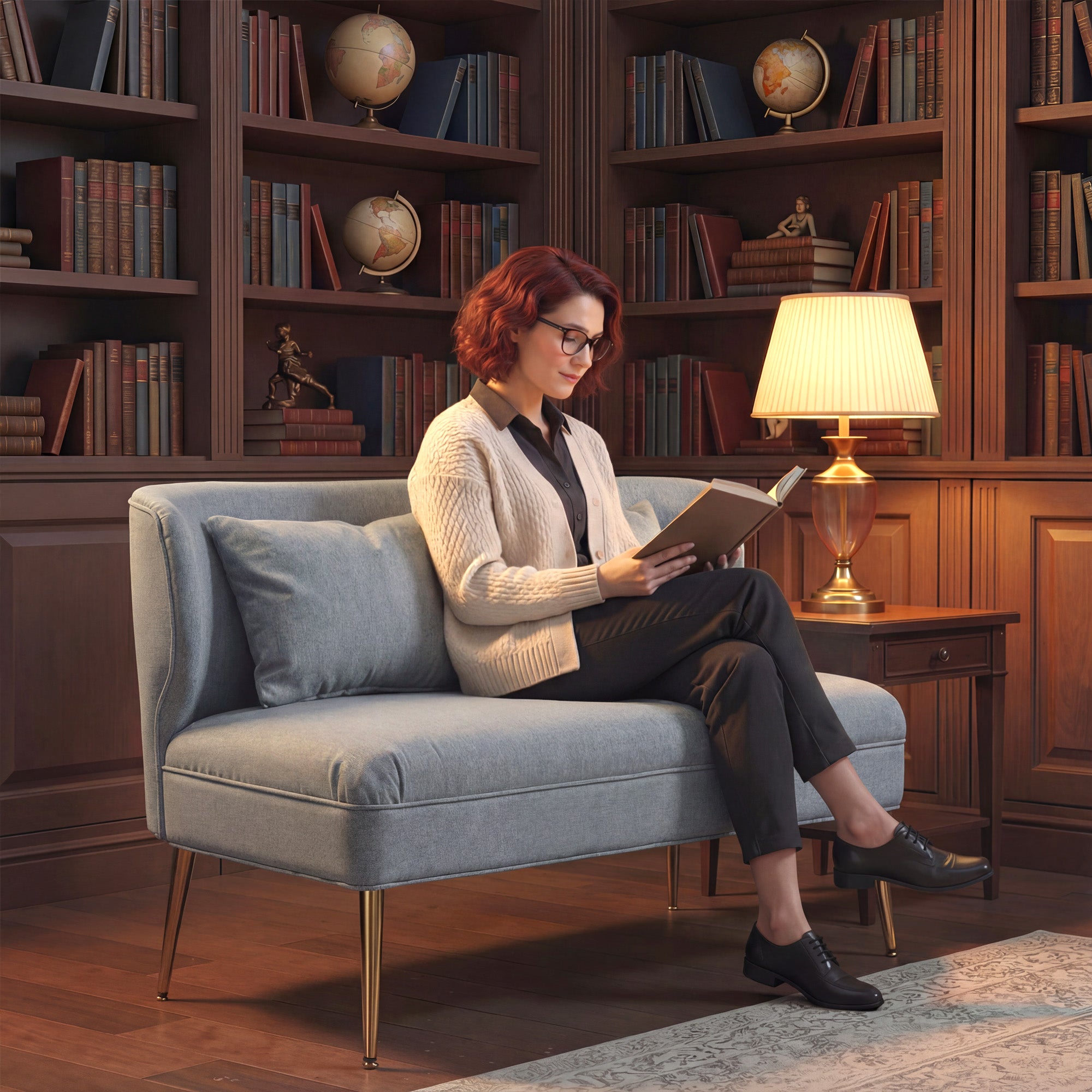 HOMCOM 2 Seater Sofa, Linen-look Fabric Small Sofa with Wing Back, Thick Seat, Metal Legs, Light Grey