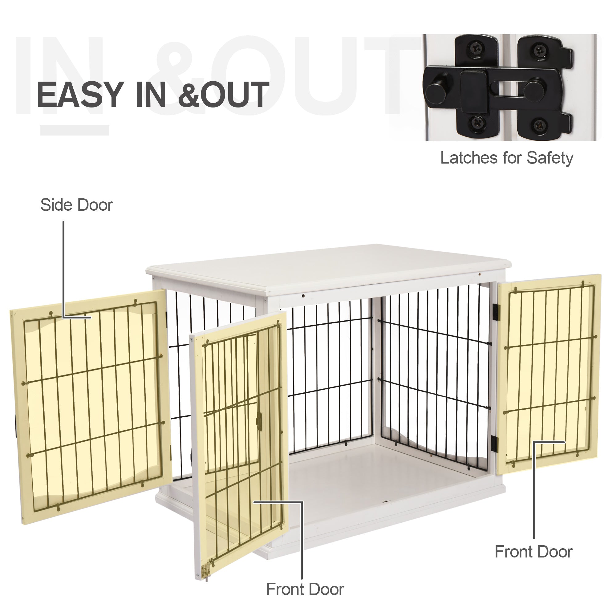 PawHut Dog Crate, Furniture Style Puppy Cage End Table, Pet Kennel House with 3 Doors for Small Dog, White 81 x 58.5 x 66 cm - North Peak Garden Furniture