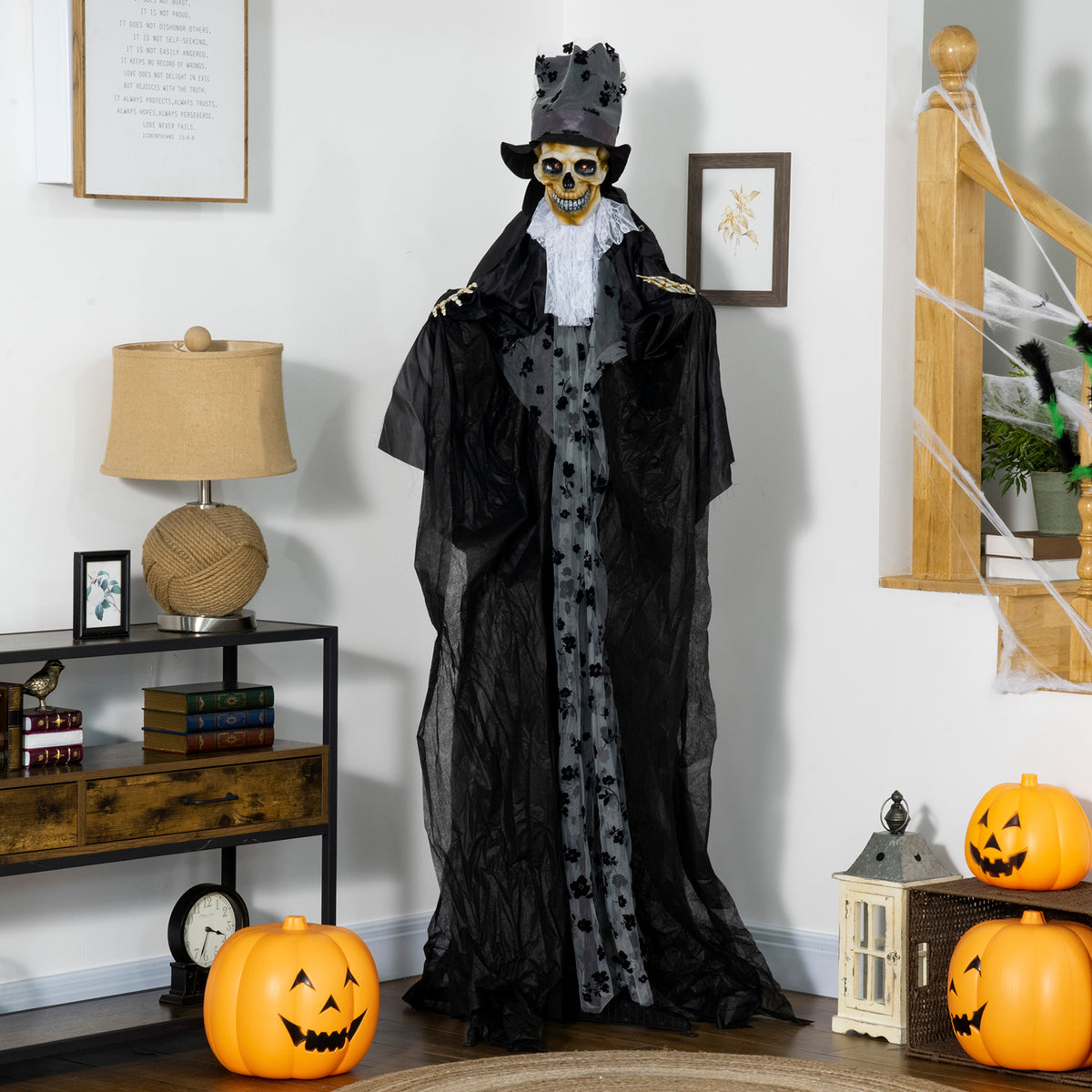 Outsunny 189cm Life Size Outdoor Halloween Decorations Ghost Bridegroom, Animated Prop Animatronic Decor with Sound and Motion Activated, Light Up Eyes, Howling Sound