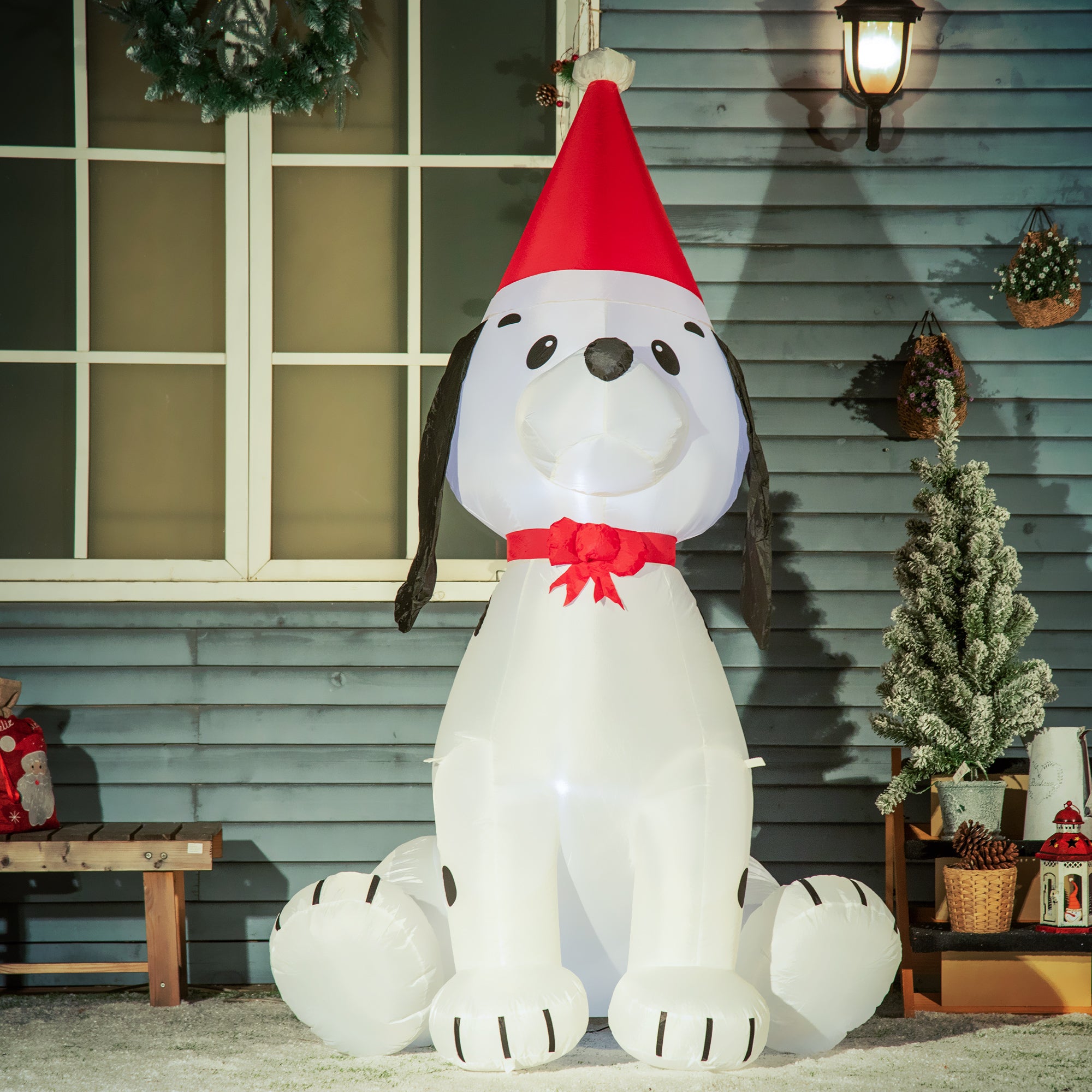 HOMCOM 6ft Inflatable Christmas Puppy Dog Wearing Santa Hat Lighted Outdoor Decoration Blow Up Decor for Holiday Indoor - North Peak Garden Furniture