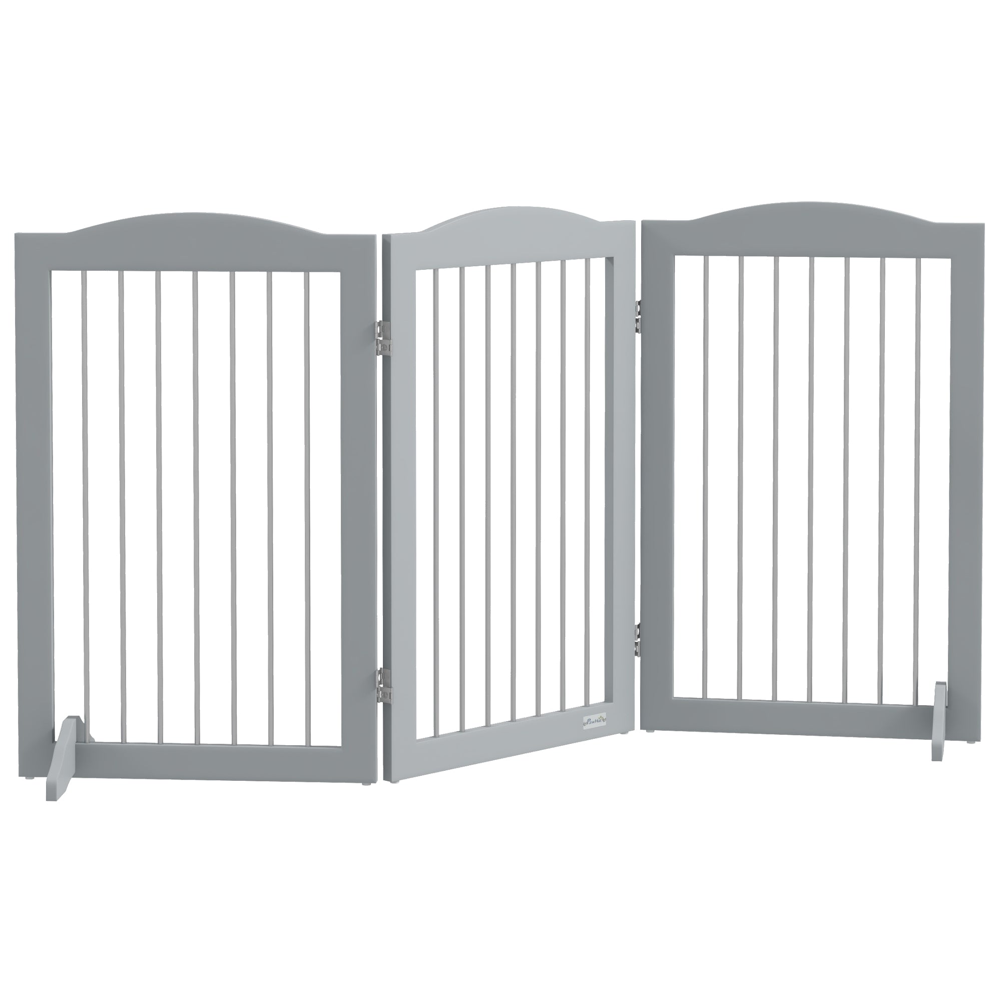 PawHut Foldable Dog Gate, Freestanding Pet Gate, with Two Support Feet, for Staircases, Hallways, Doorways - Grey - North Peak Garden Furniture