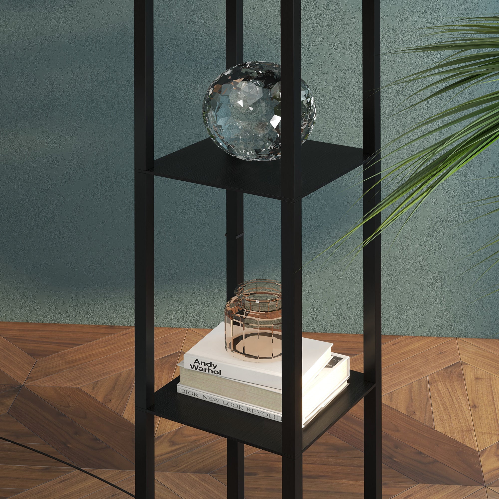 HOMCOM 3-Tier Floor Lamp, Floor Light with Storage Shelf, Reading Standing Lamp for Living Room, Bedroom, Kitchen, Dining Room, Office, Dorm, 160cm, Black - North Peak Garden Furniture