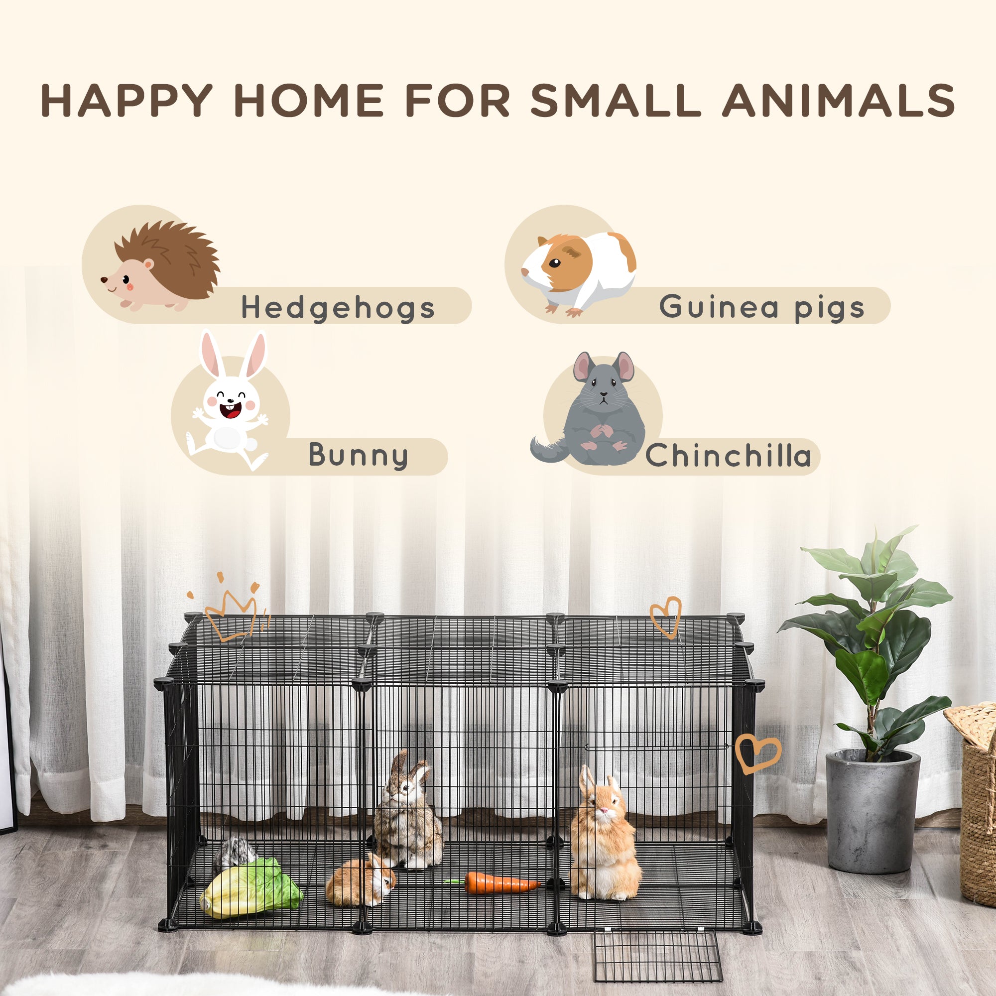 PawHut Pet Playpen DIY Small Animal Cage Metal Fence with Door, 22 Pieces, for Bunny Chinchilla Hedgehog Guinea Pig - North Peak Garden Furniture