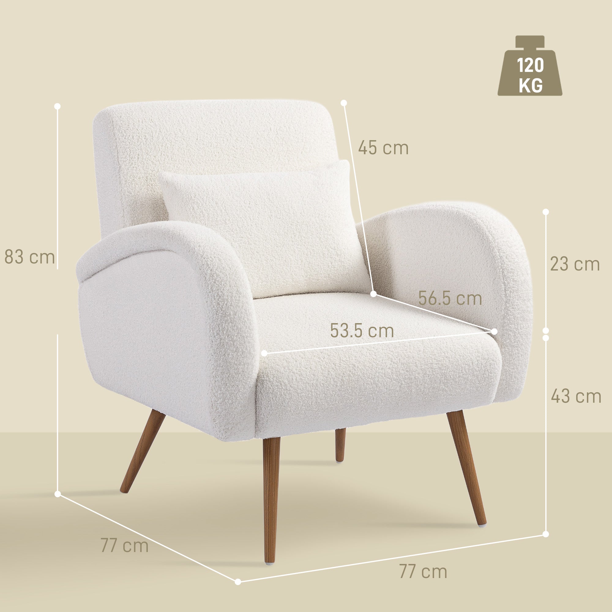 HOMCOM Teddy Fleece Accent Chair - Cream White