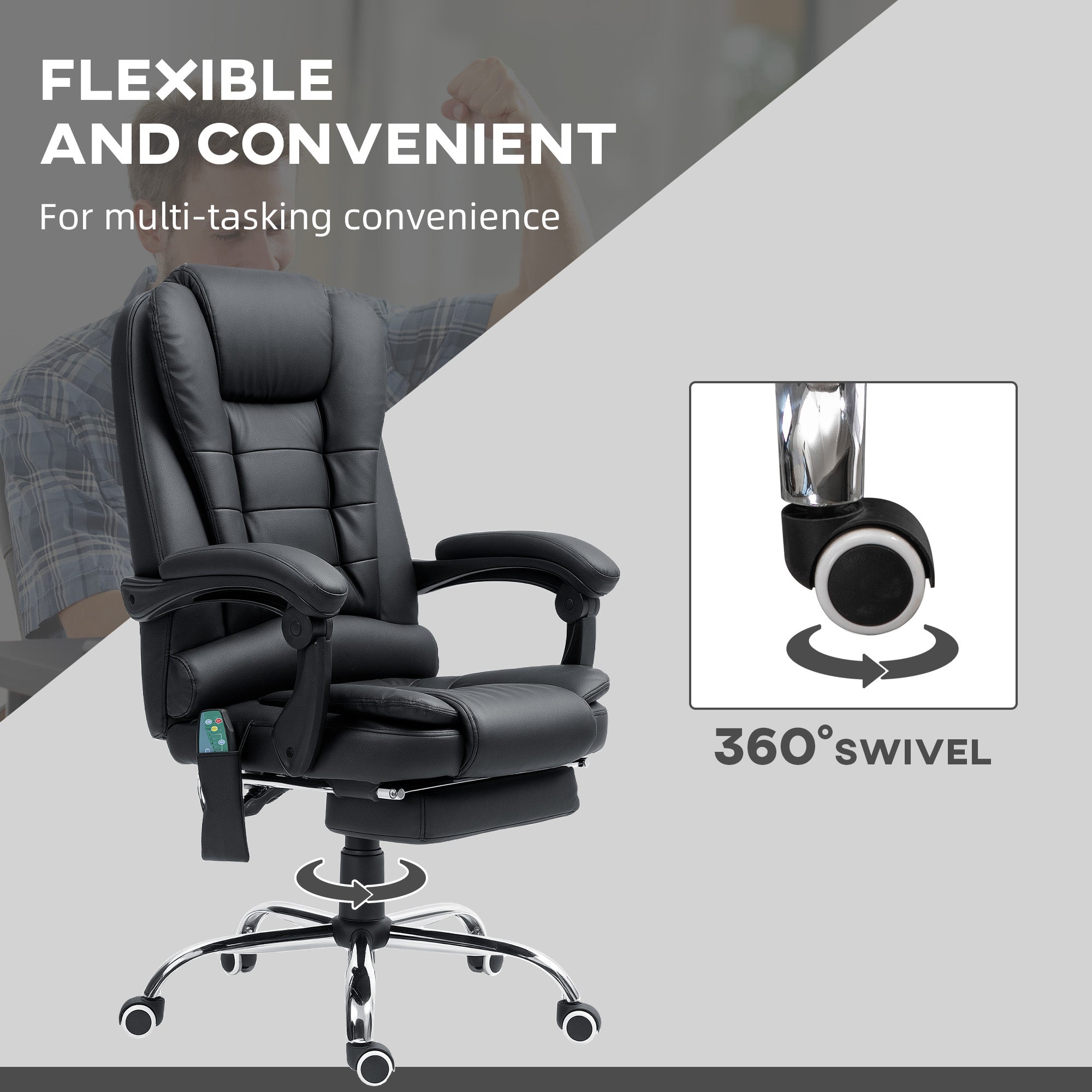 Vinsetto Heated 6 Points Vibration Massage Executive Office Chair Adjustable Swivel Ergonomic High Back Desk Chair Recliner with Footrest Black - North Peak Garden Furniture