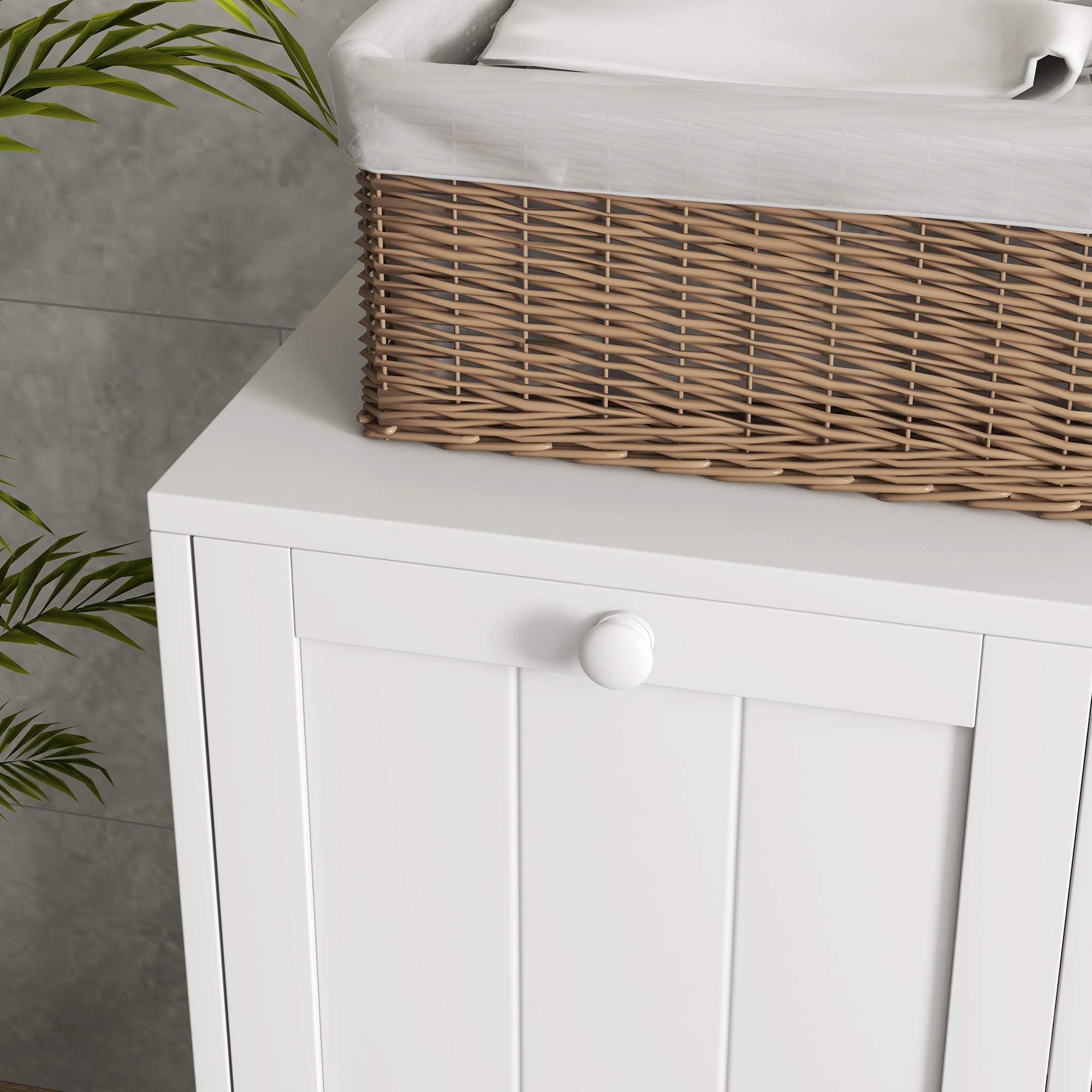 kleankin Double Hamper Laundry Storage Cabinet - White - North Peak Garden Furniture