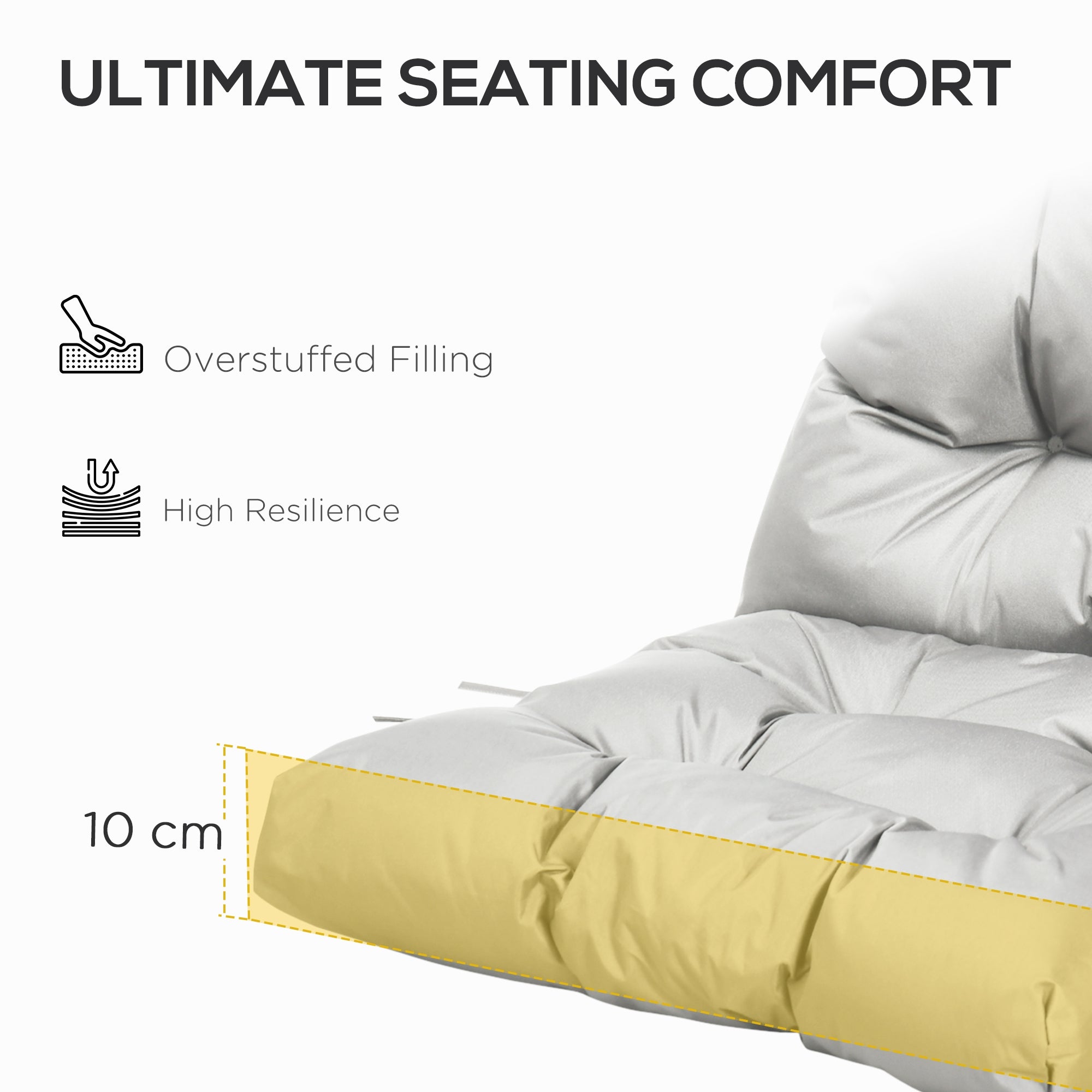 Outsunny Garden Back Chair Cushion, Comfortable Patio Seat Cushion Pad with Backrest for Outdoor & Indoor Use, Light Grey