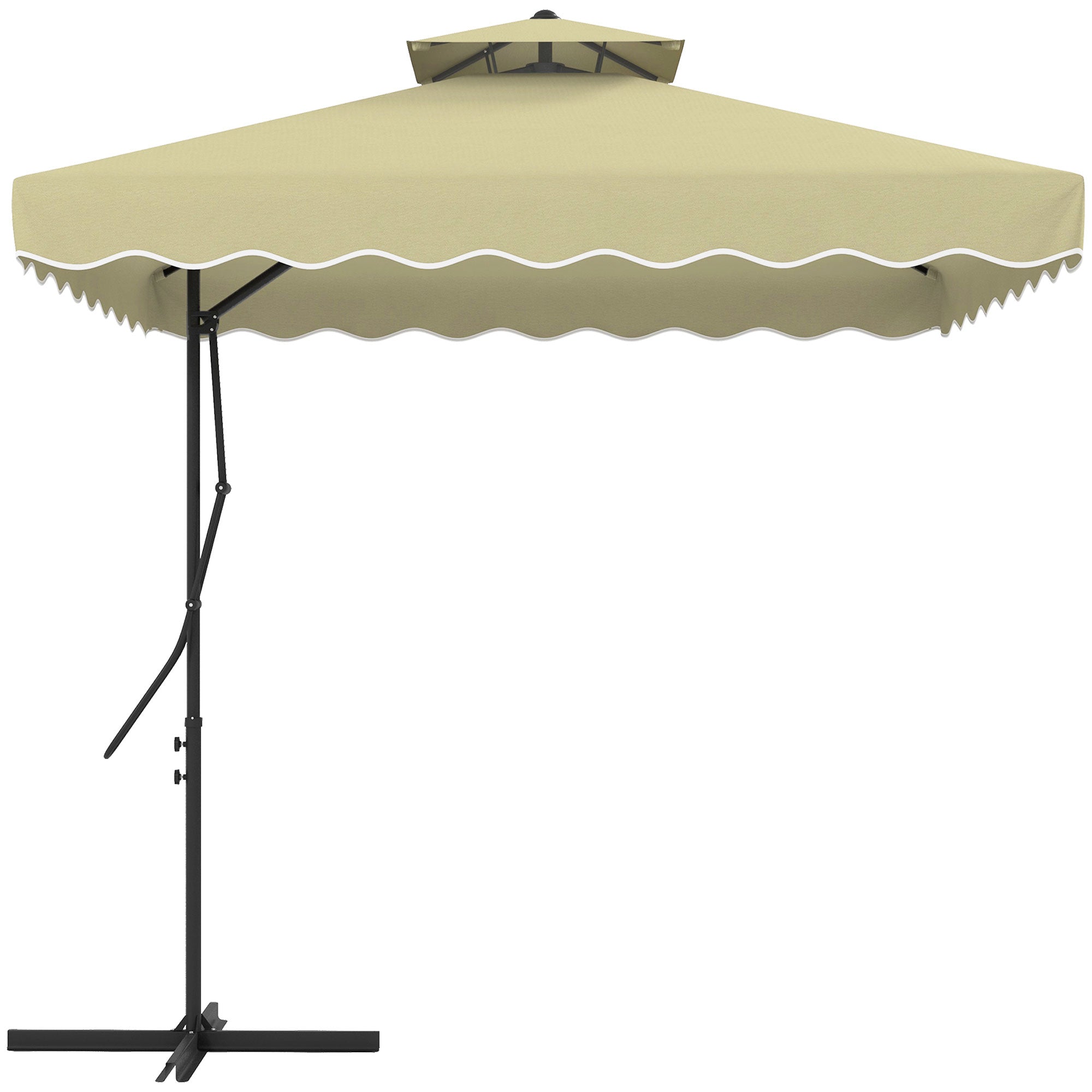 Outsunny 2.5m Square Double Top Garden Parasol Cantilever Umbrella with Ruffles, Beige - North Peak Garden Furniture