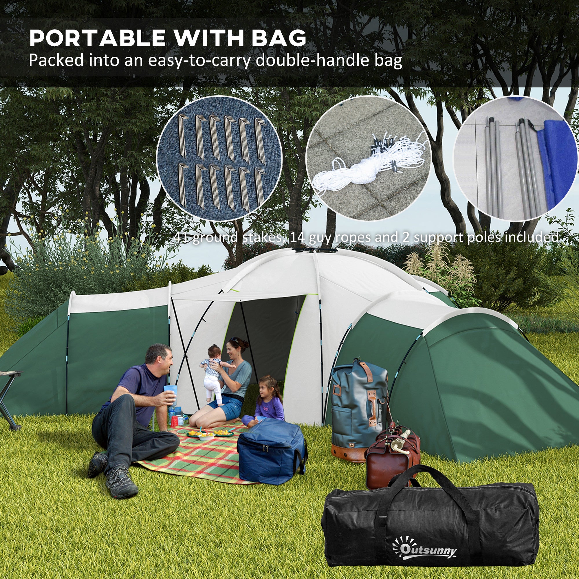Outsunny 6-9 Man Tent with Bedrooms and Living Room, Accessories Included - North Peak Garden Furniture