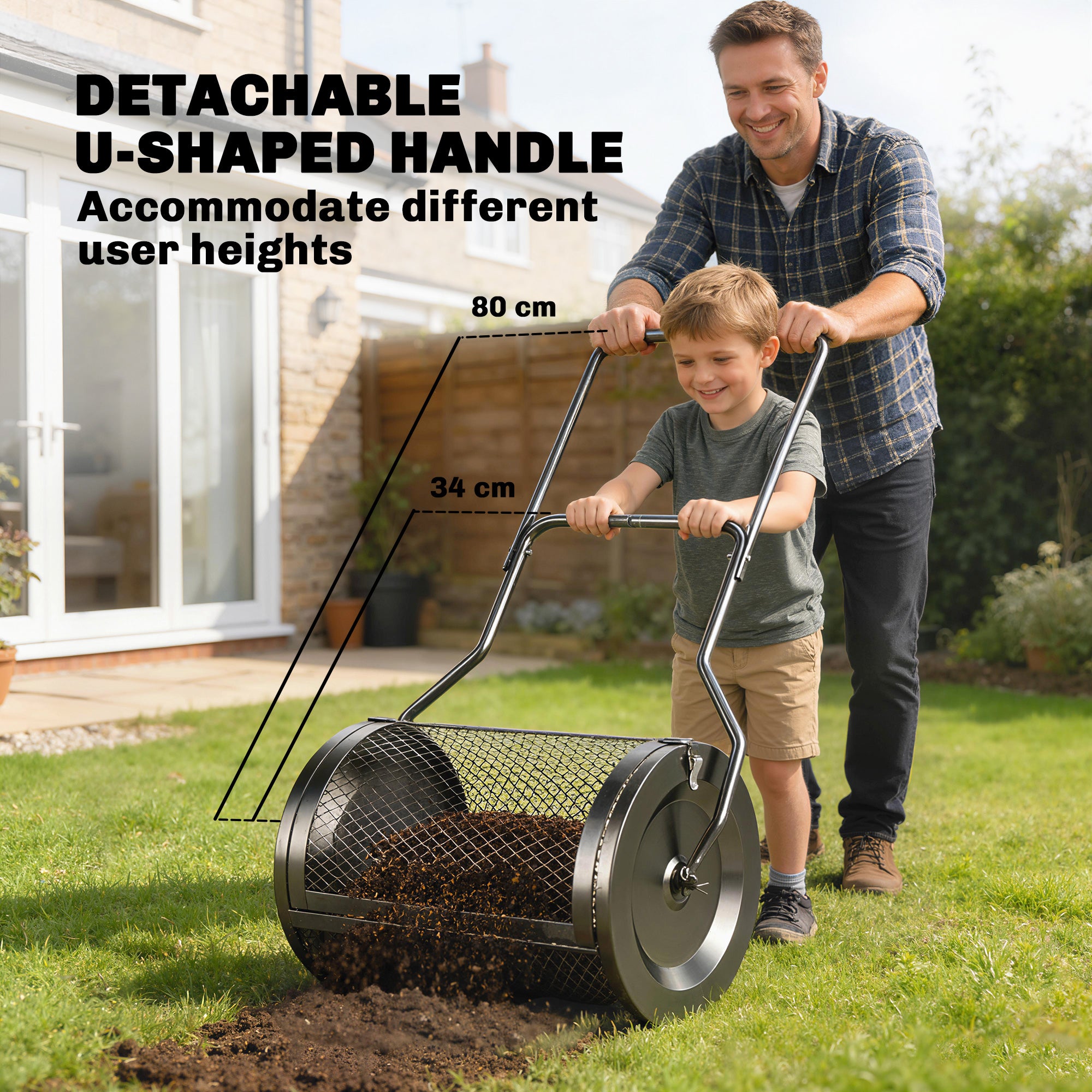 Outsunny Compost Spreader, 20" Peat Moss Spreader with Detachable U-Shaped Handle and Metal Mesh Basket