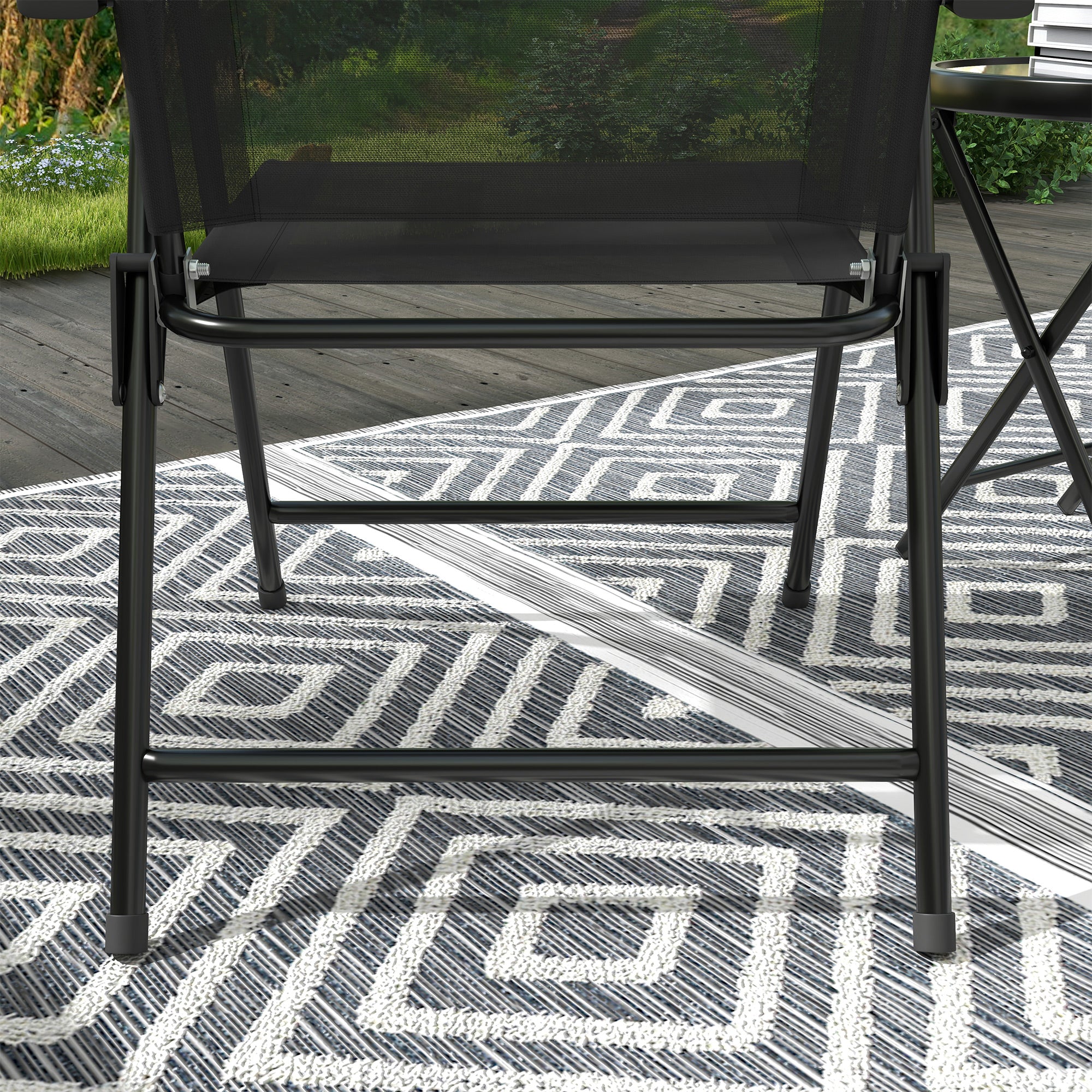 Outsunny Three-Piece Garden Seat Set, with Glass-Top Table - Black - North Peak Garden Furniture