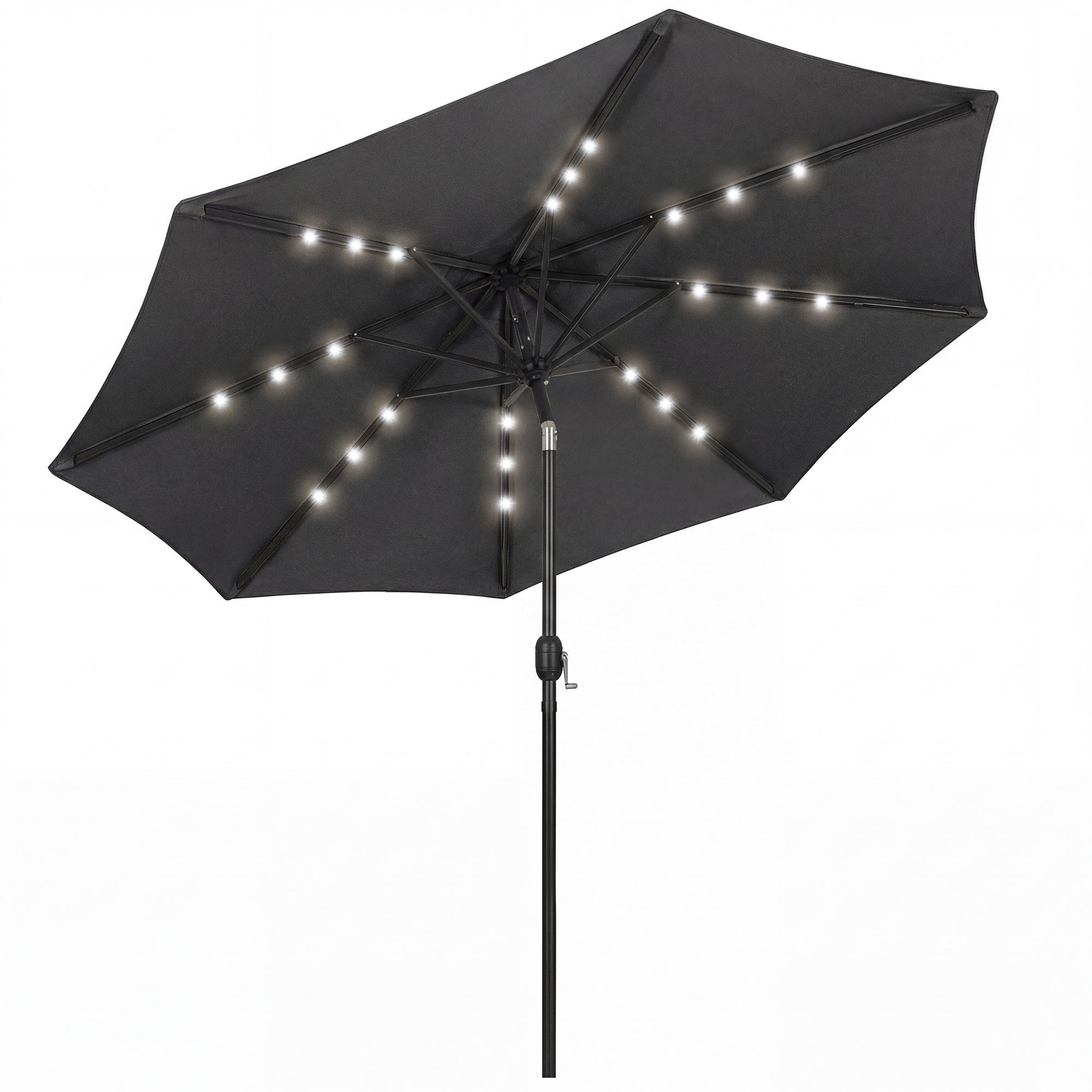 Outsunny 2.6 m Garden Parasol Umbrella with LED Solar Light, Parasol Cover, Outdoor Market Patio Umbrella, Black