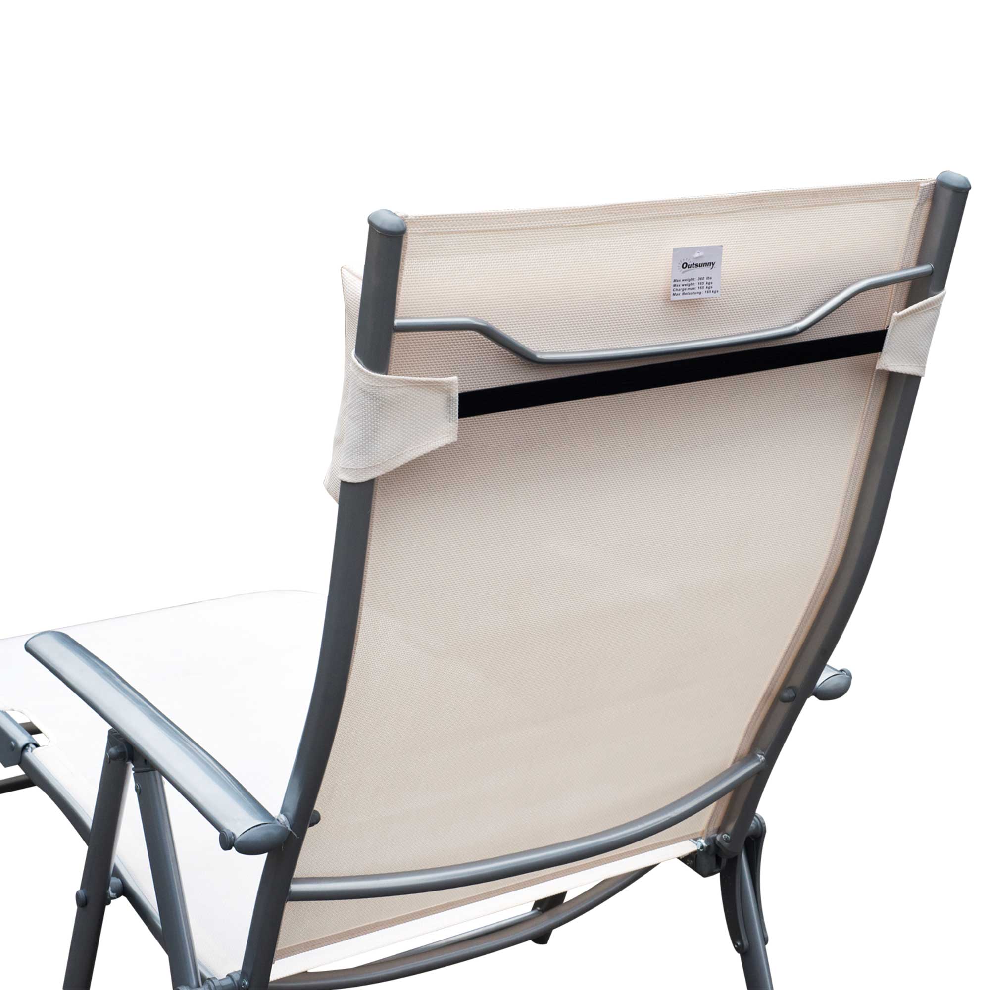 Outsunny Sun Lounger Steel Frame Outdoor Folding Chaise Texteline Lounge Chair Recliner with Headrest & 7 Levels Adjustable Backrest, Cream White