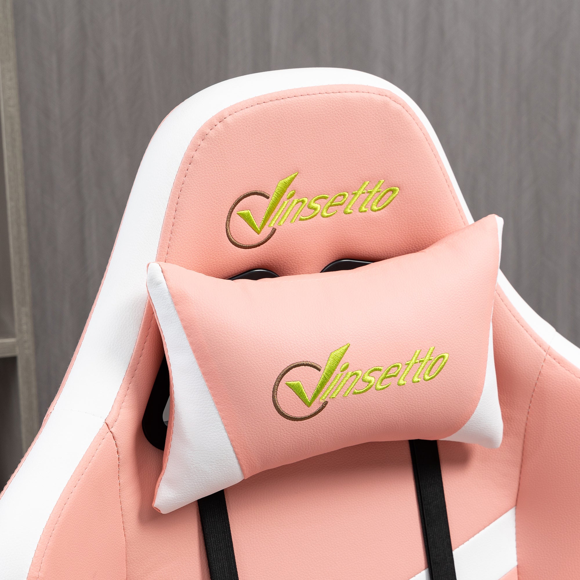 Vinsetto Gaming Chair, Computer Desk Chair with Lumbar Support, Faux Leather Racing Chair with Headrest and Swivel Wheels for Home Office, Pink - North Peak Garden Furniture