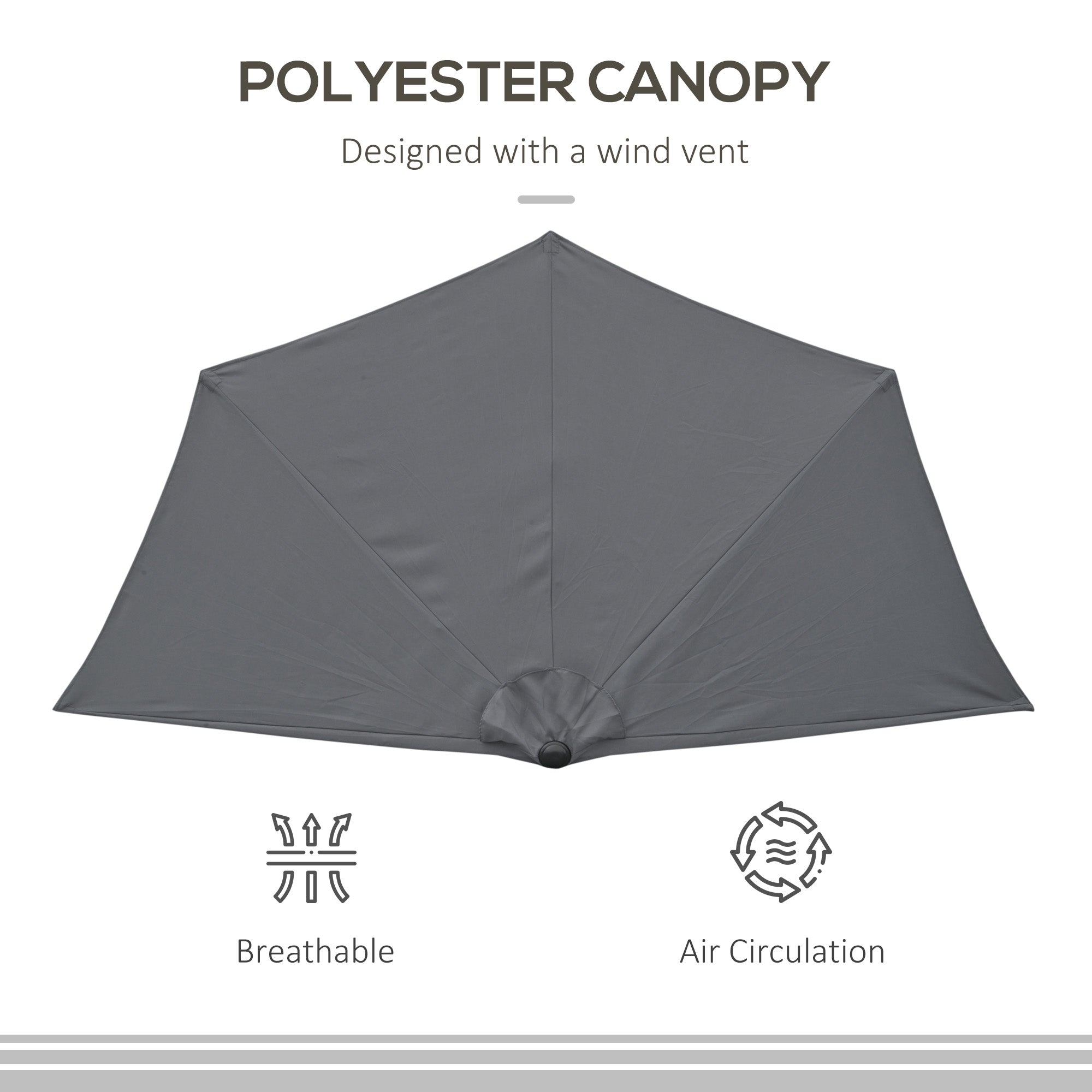 Outsunny 3(m) Half Parasol Semi Round Umbrella Patio Metal Frame Crank Handle for Balcony-- NO BASE INCLUDED, Grey - North Peak Garden Furniture