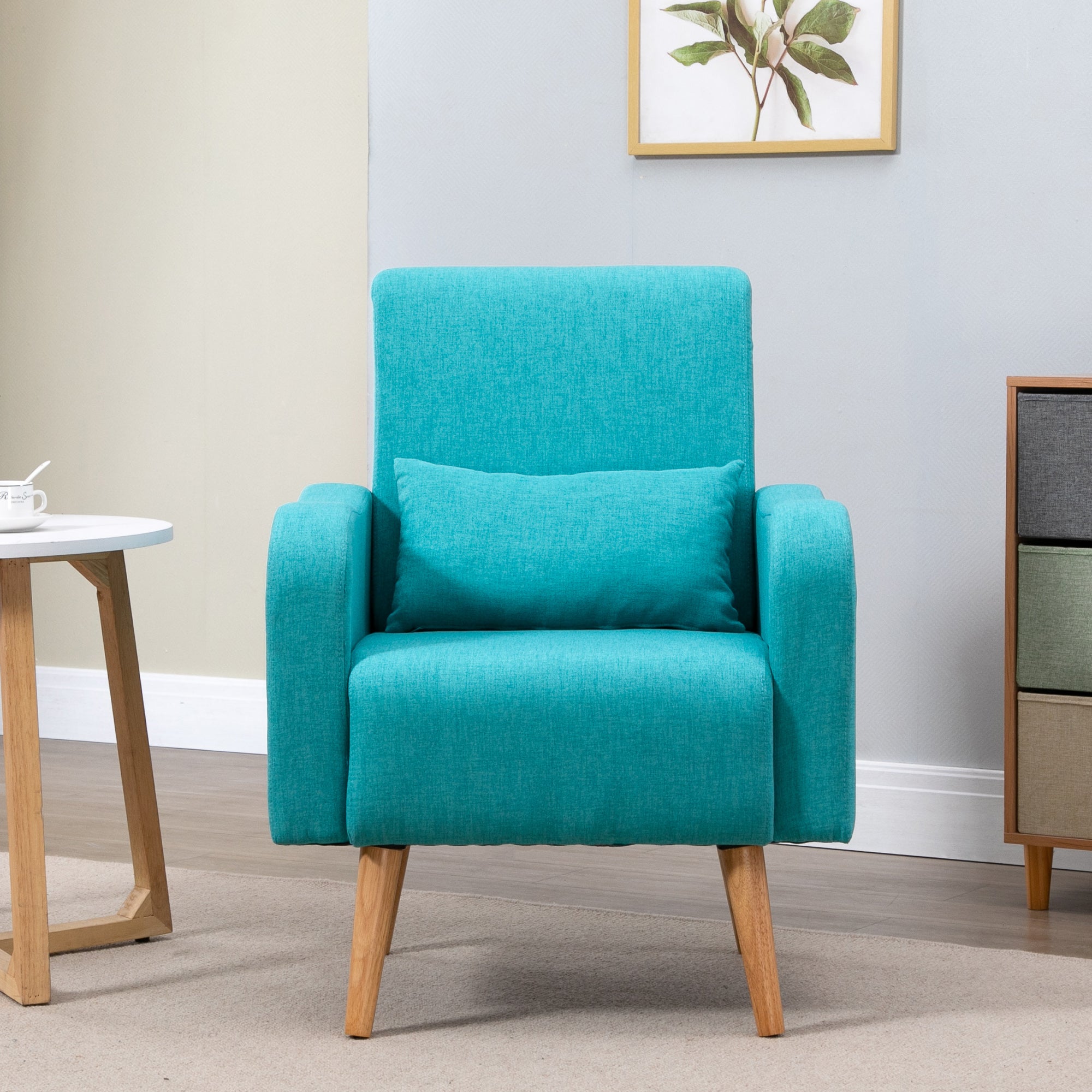 HOMCOM Accent Chair, Linen-Touch Armchair, Upholstered Leisure Lounge Sofa for Living Room, Club Chair with Wooden Frame, Teal - North Peak Garden Furniture