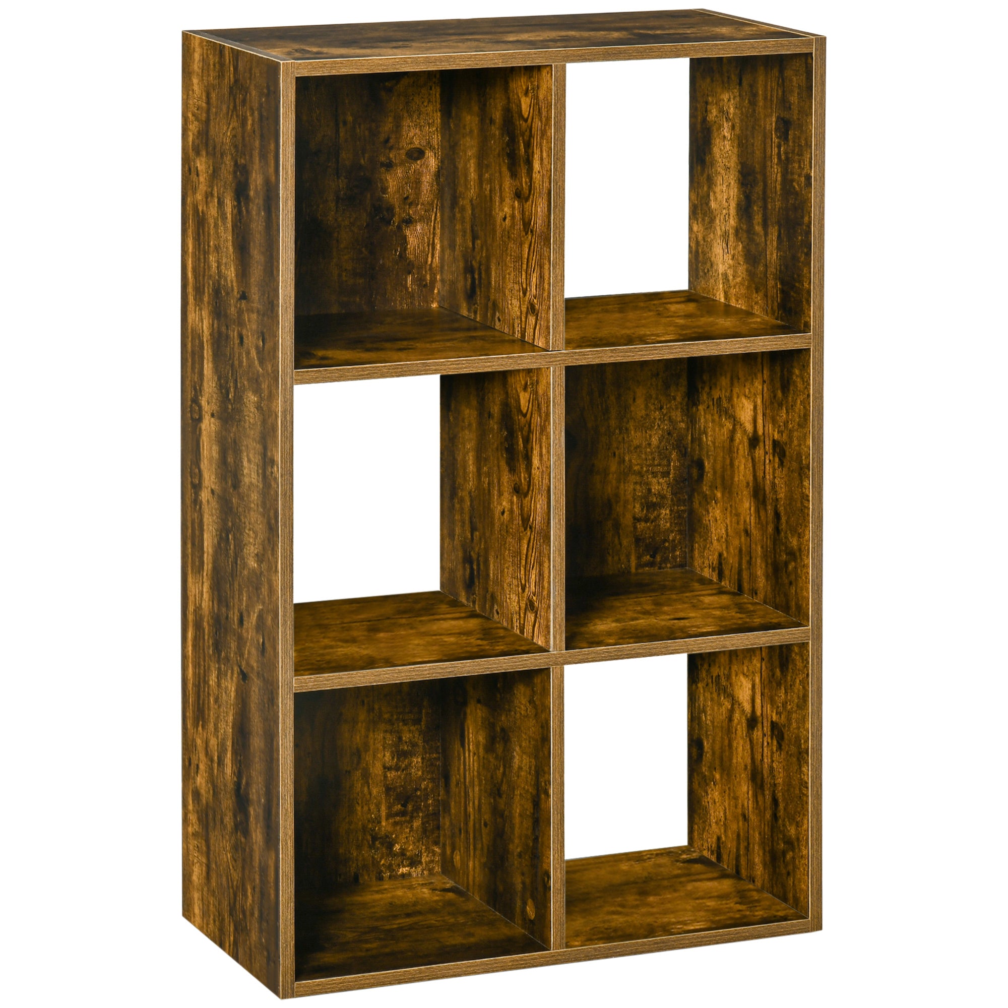 HOMCOM Industrial Style Storage Shelf, Bookcase, Bookshelf with 6 Compartments, Freestanding Shelving Unit for Living Room, Home Study, Rustic Brown - North Peak Garden Furniture