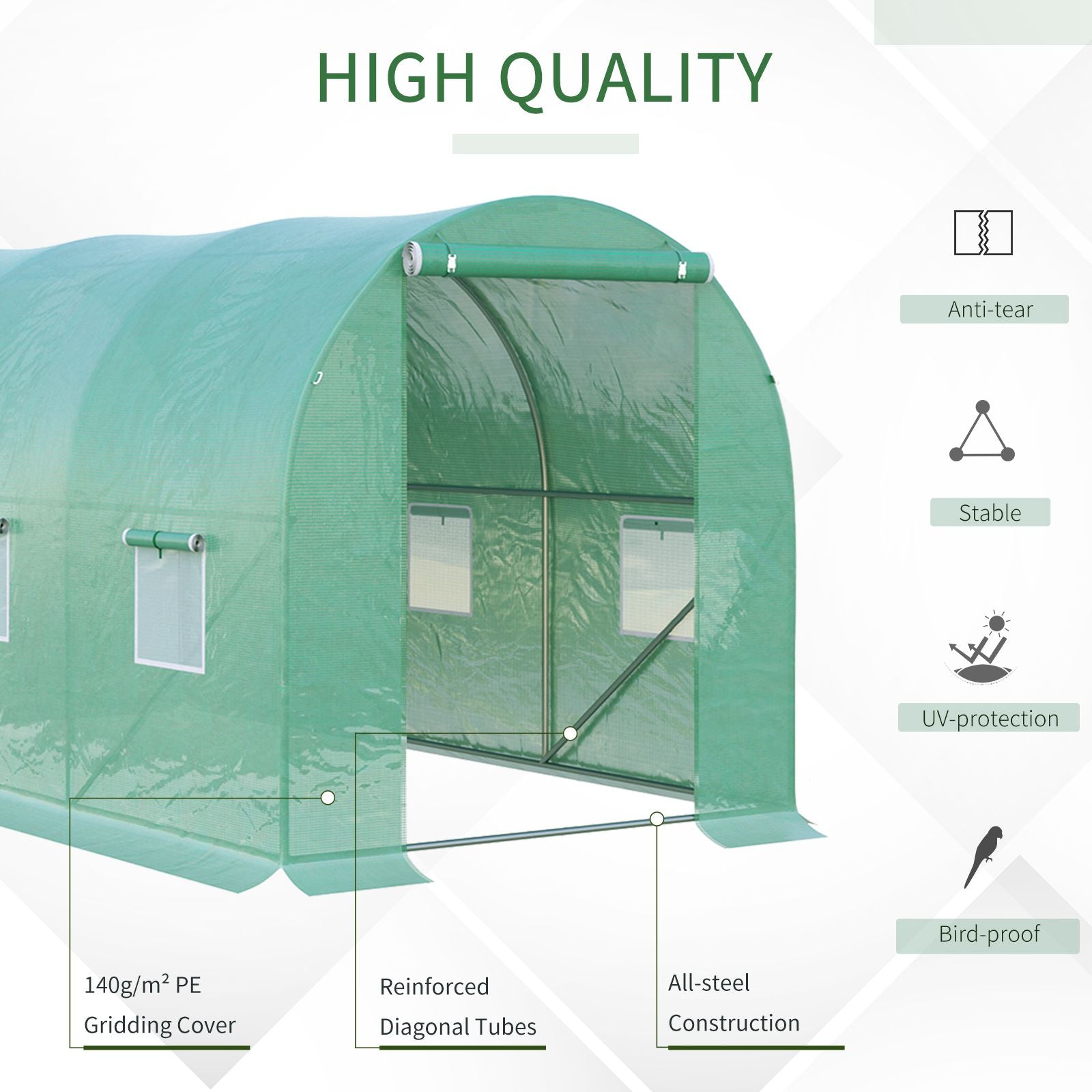 Outsunny 4L x 2W x 2H M Greenhouse Walk-in Polytunnel Outdoor Garden Flower Vegetable Planter 25mm Diameter Galvanised Steel Frame with Zipped Door