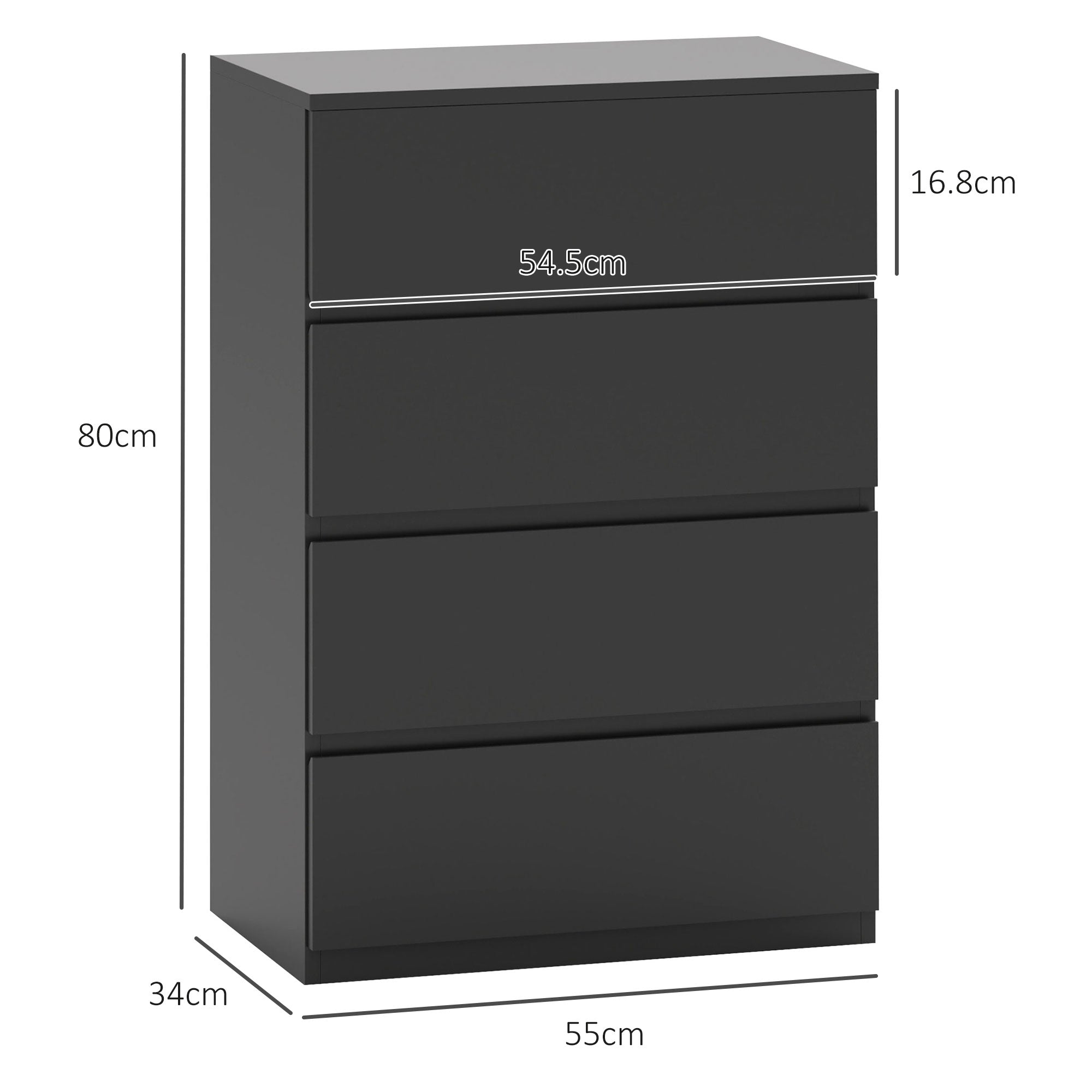 HOMCOM Chest of Drawers, 4-Drawer Storage Cabinets, Modern Dresser, Storage Drawer Unit for Bedroom