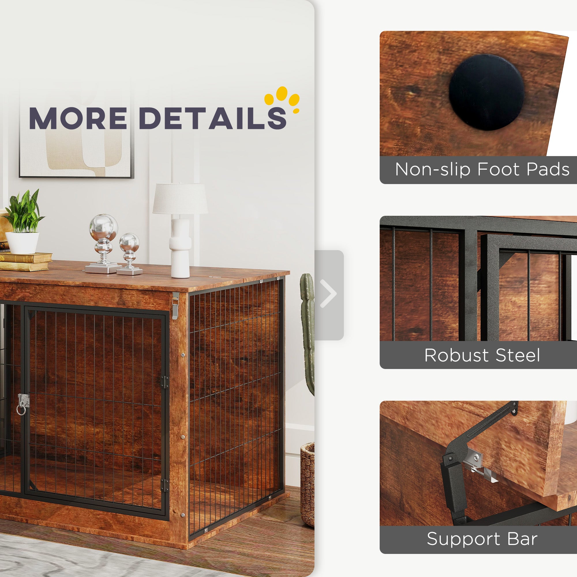 PawHut Dog Crate Furniture with Flip-up Top, 2 Doors, for Extra Large Dogs, 118 x 75 x 77cm, Rustic Brown - North Peak Garden Furniture