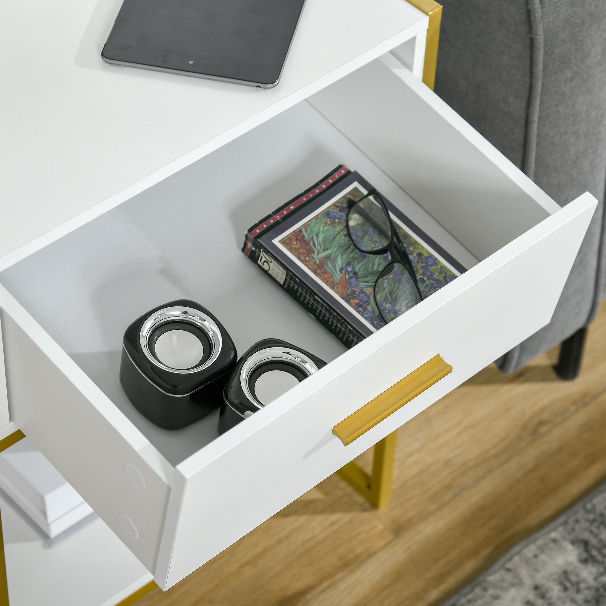 HOMCOM Bedside Table, Modern Side Table with Drawer and Shelf, Nightstand for Bedroom, White - North Peak Garden Furniture