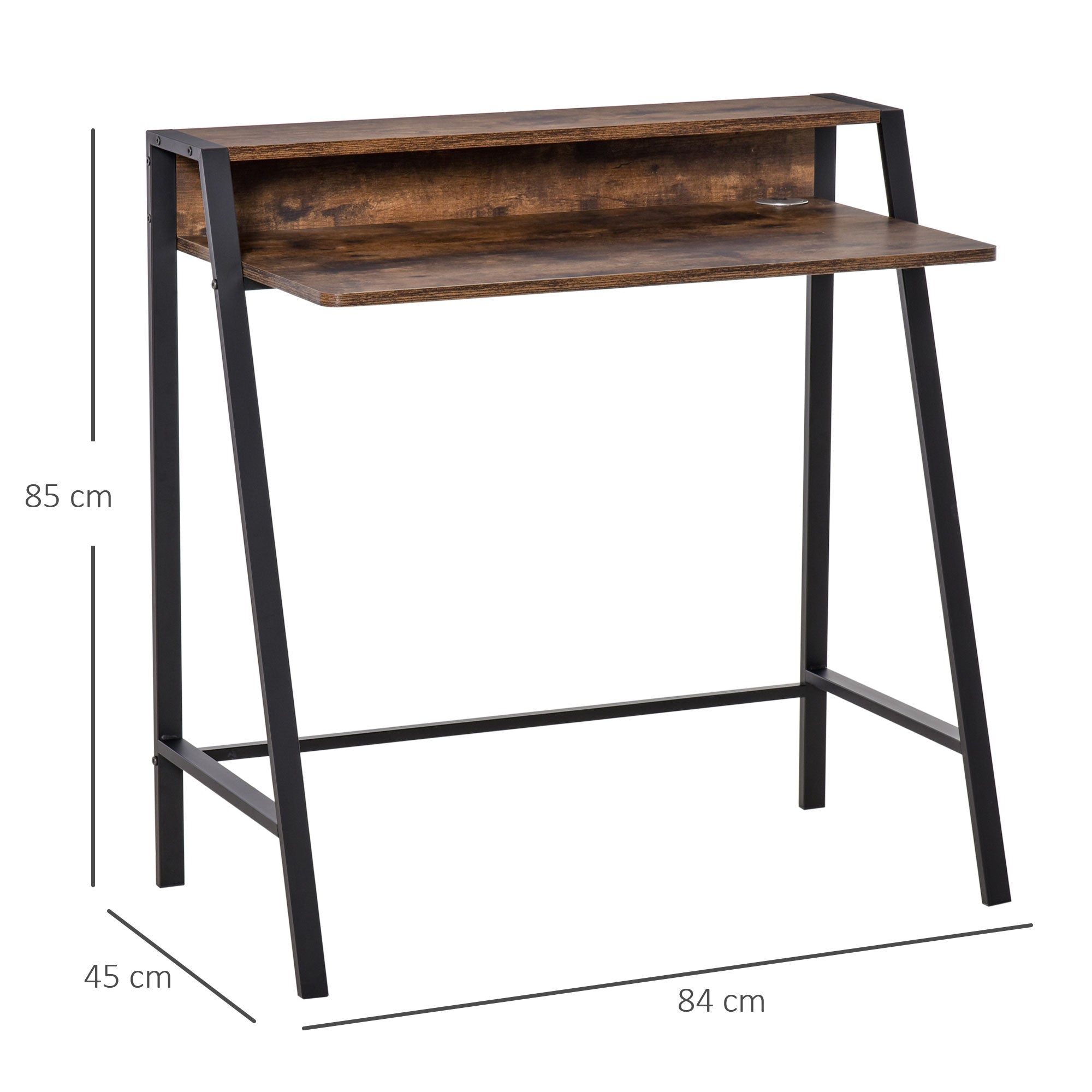 HOMCOM Writing Desk Computer Table Home Office PC Laptop Workstation Storage Shelf 84L x 45W cm Rustic Brown - North Peak Garden Furniture