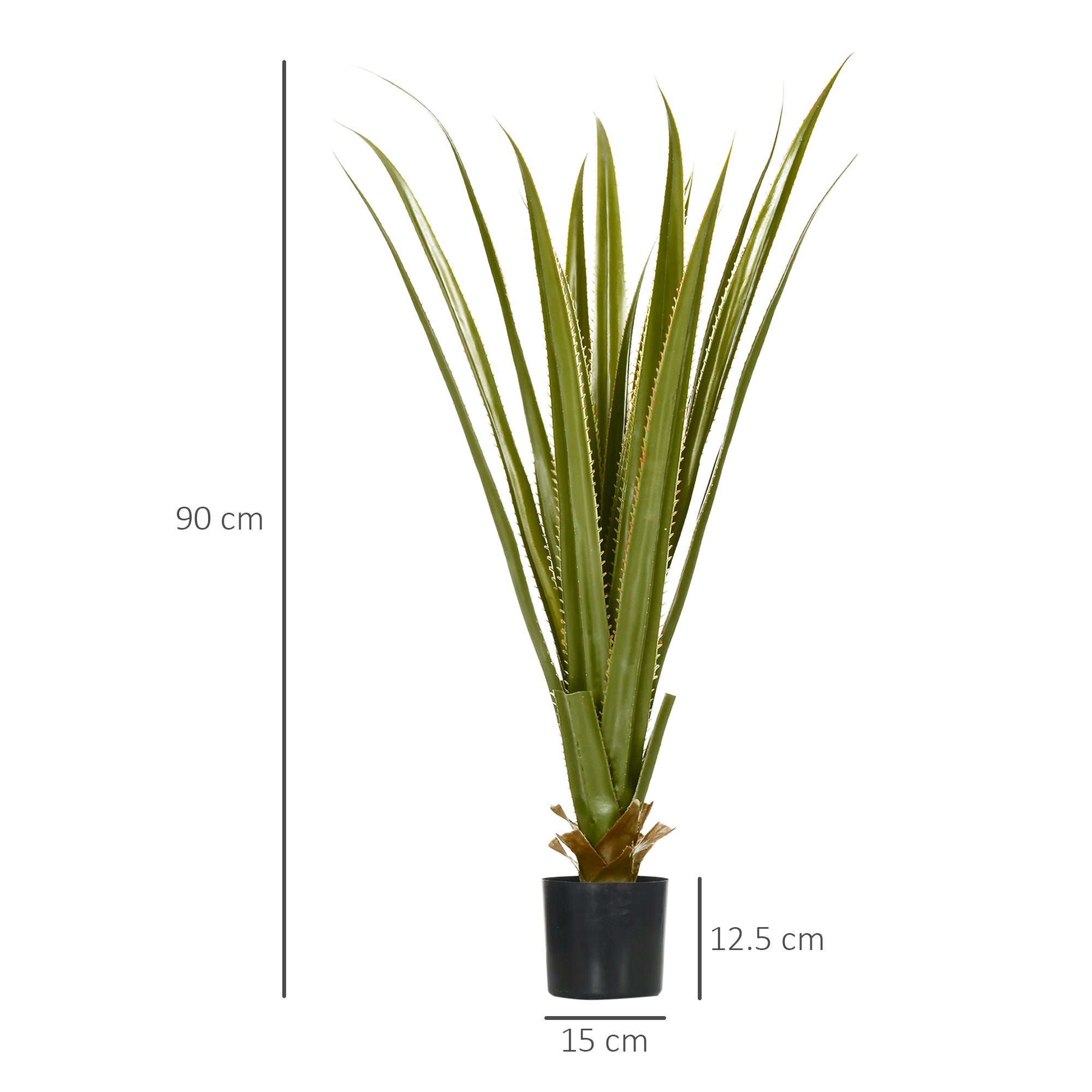 HOMCOM Artificial Plants Agave Succulent in Pot Desk Fake Plants for Home Indoor Outdoor Decor, 15x15x90cm, Green - North Peak Garden Furniture