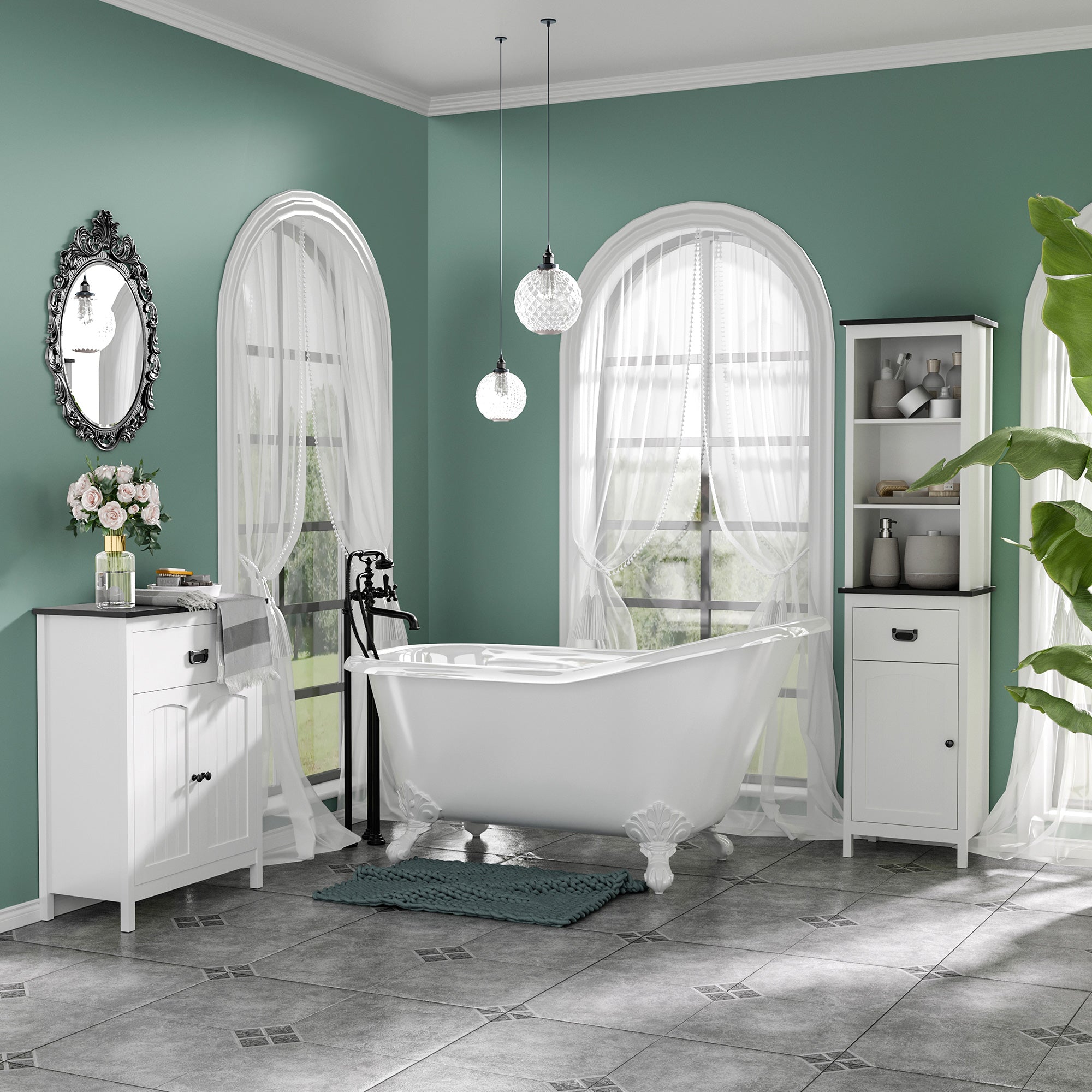 kleankin Bathroom Cabinet, Bathroom Storage Unit with Drawer, Double Door Cabinet, Adjustable Shelf for Living Room, White - North Peak Garden Furniture