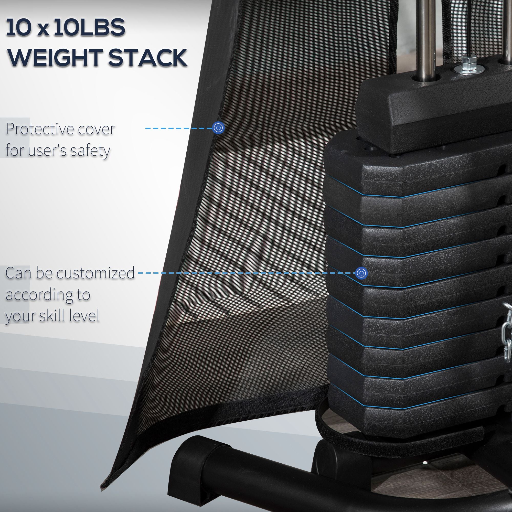 HOMCOM Multi-Functional Home Gym Workout Station, 45Kg Weight Stack Multi Gym Fitness Equipment for Full Body Fitness - North Peak Garden Furniture