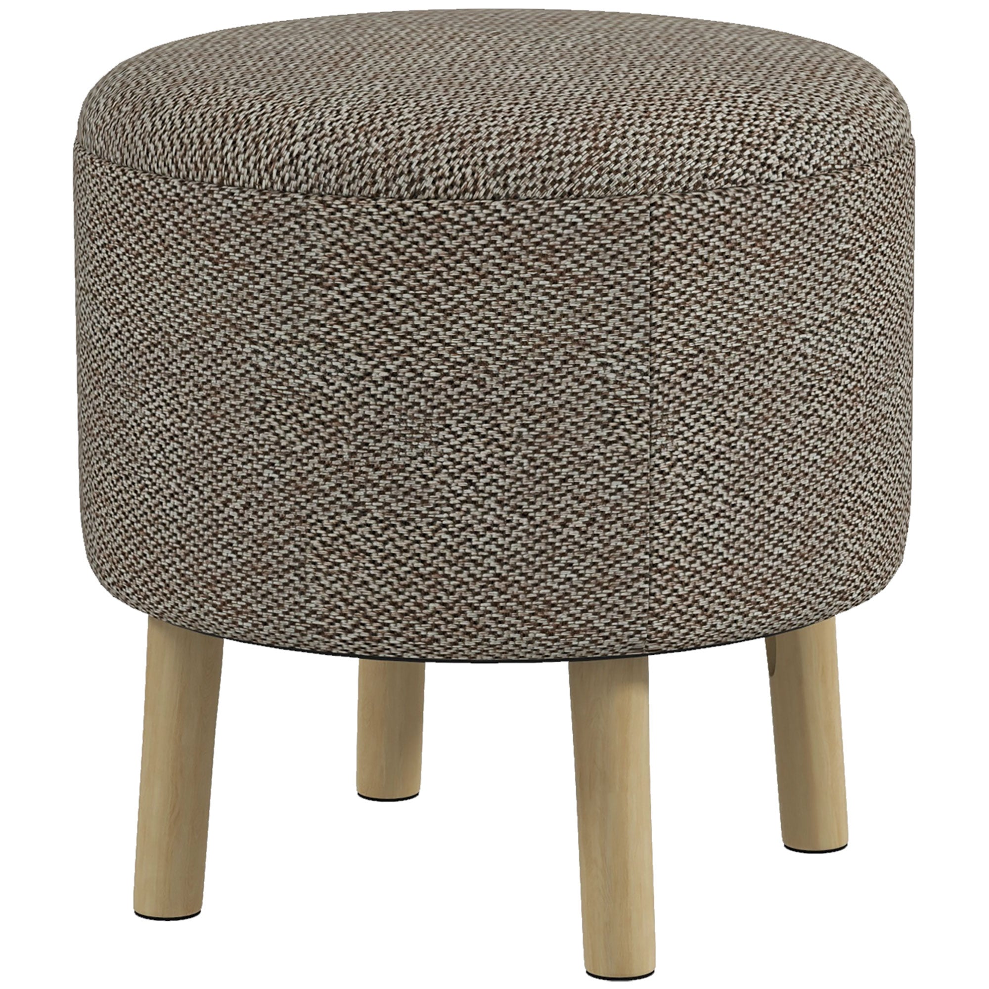 HOMCOM Round Linen-Look Storage Ottoman - Light Grey