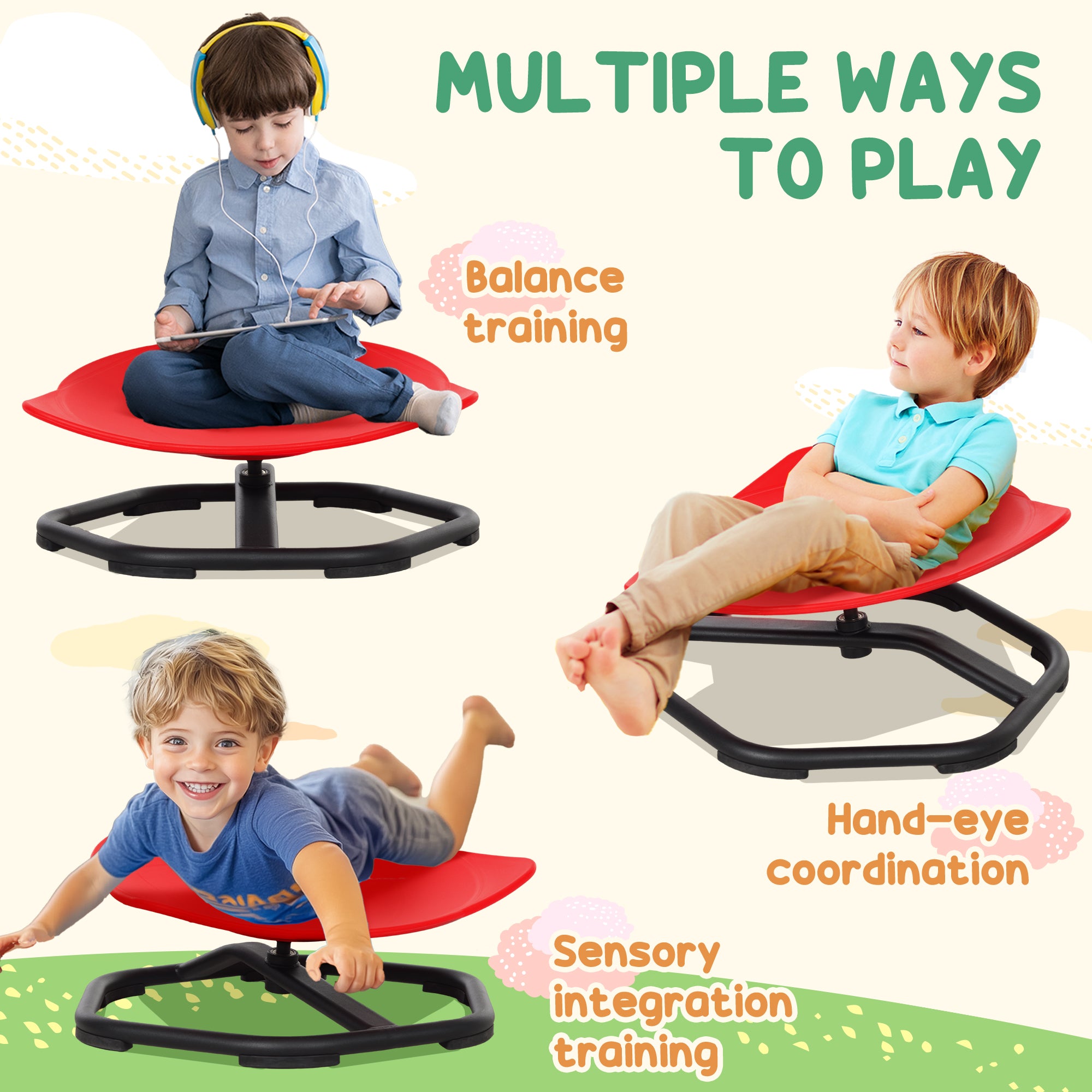 AIYAPLAY Spinning Chair for Autism Sit and Spin, Coordination & Balance, Sensory Spinning Chair for Toddlers 3-6 Years, Red - North Peak Garden Furniture