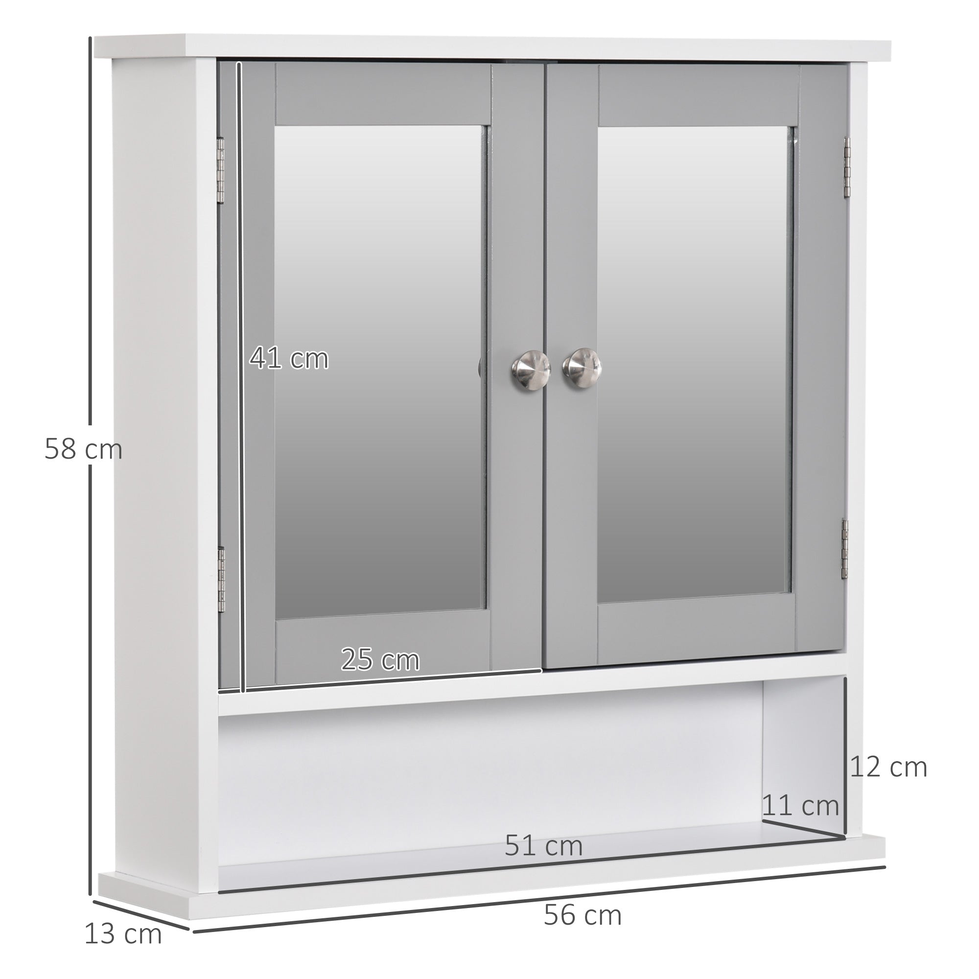 kleankin Mirror Cabinet Wall Mounted with Double Mirrored Doors, Hanging Cabinet with Cupboard and Shelf, Bathroom Wall Storage Organizer, Grey - North Peak Garden Furniture