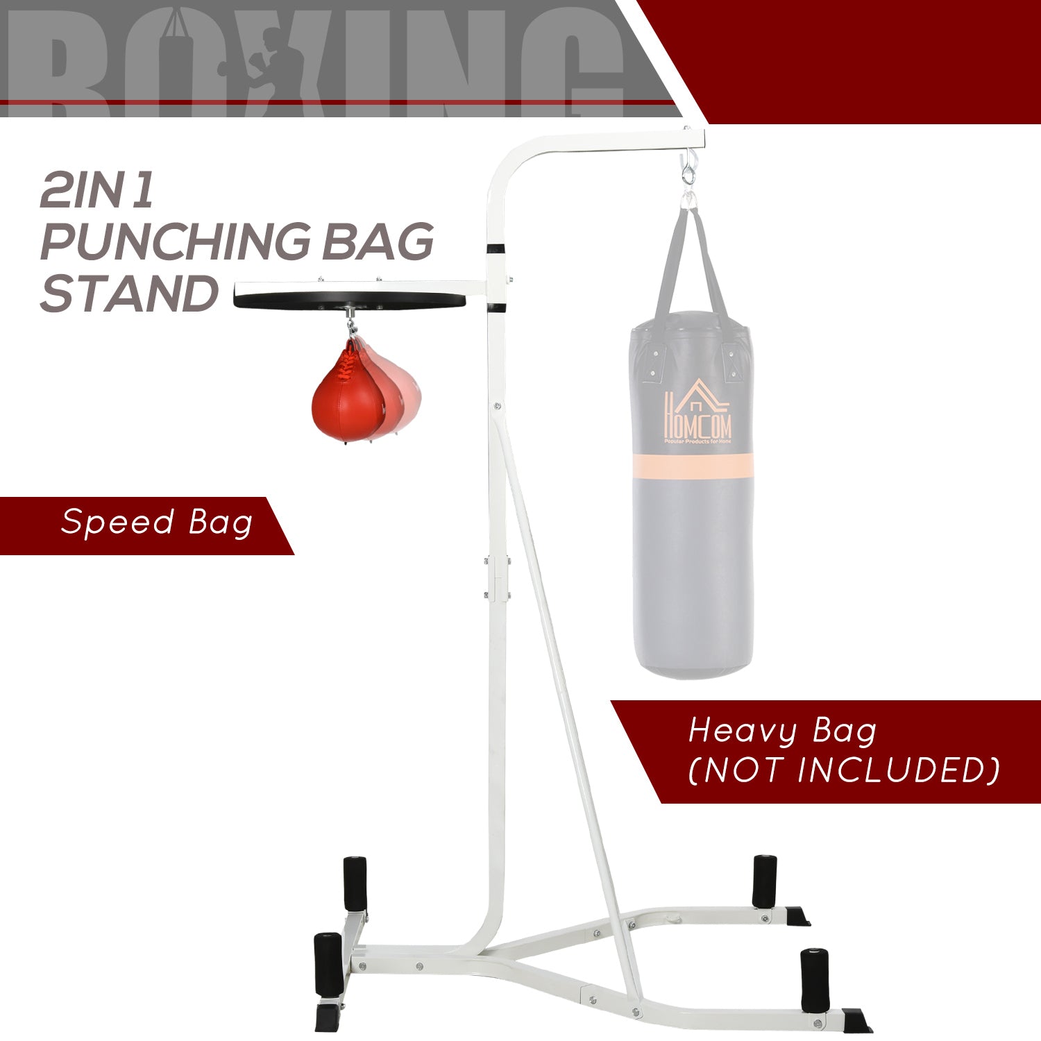 HOMCOM 170-190cm Freestanding Boxing Punch Bag Hanger & Speed Ball Station Platform Hanging Frame Home Gym, White - North Peak Garden Furniture