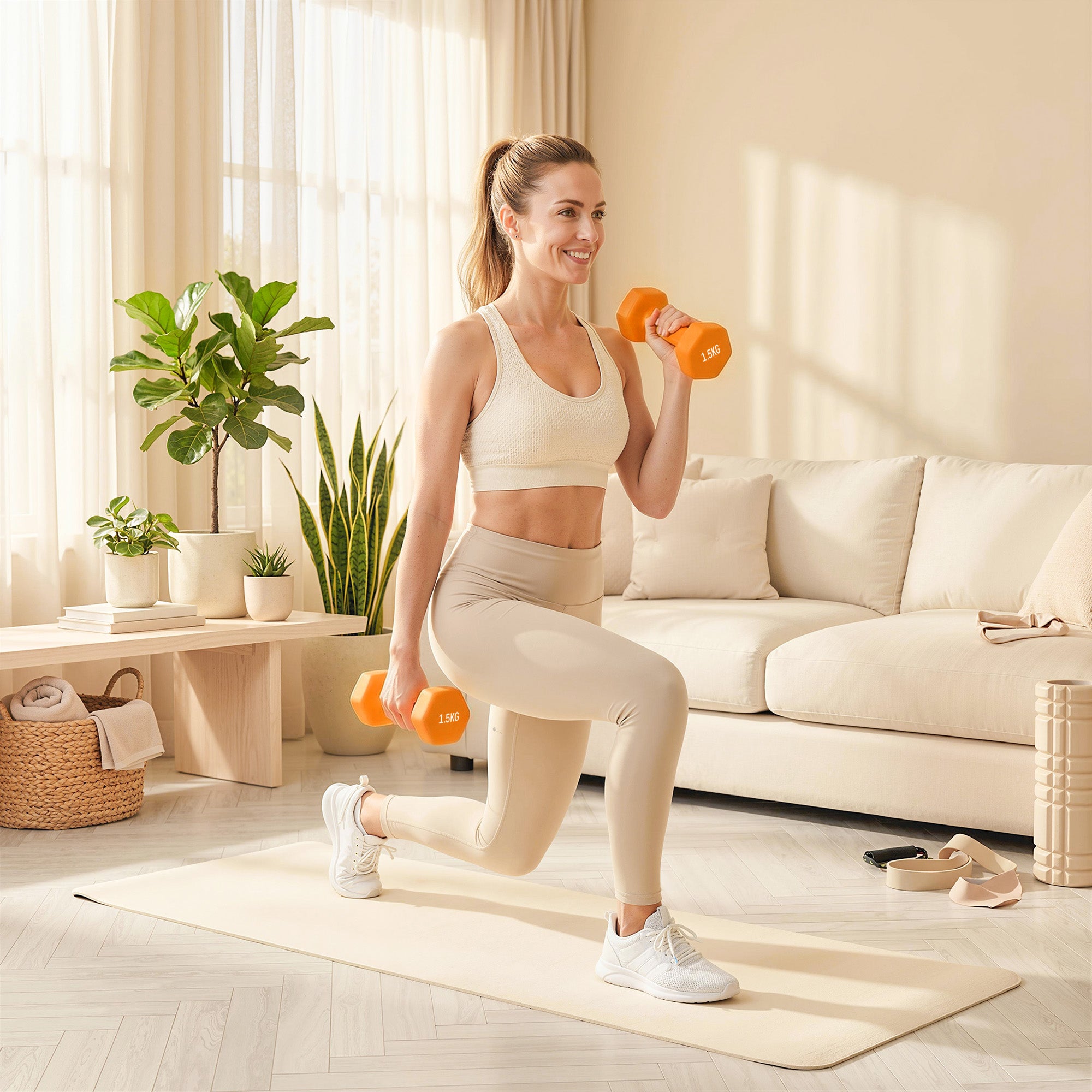 SPORTNOW 2 x 1.5kg Hexagonal Dumbbells Weights Set with Non-Slip Grip for Home Gym Workout, Orange